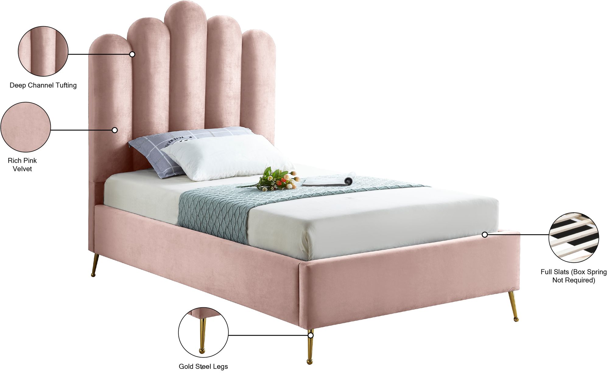 Lily Velvet Twin Size Bed