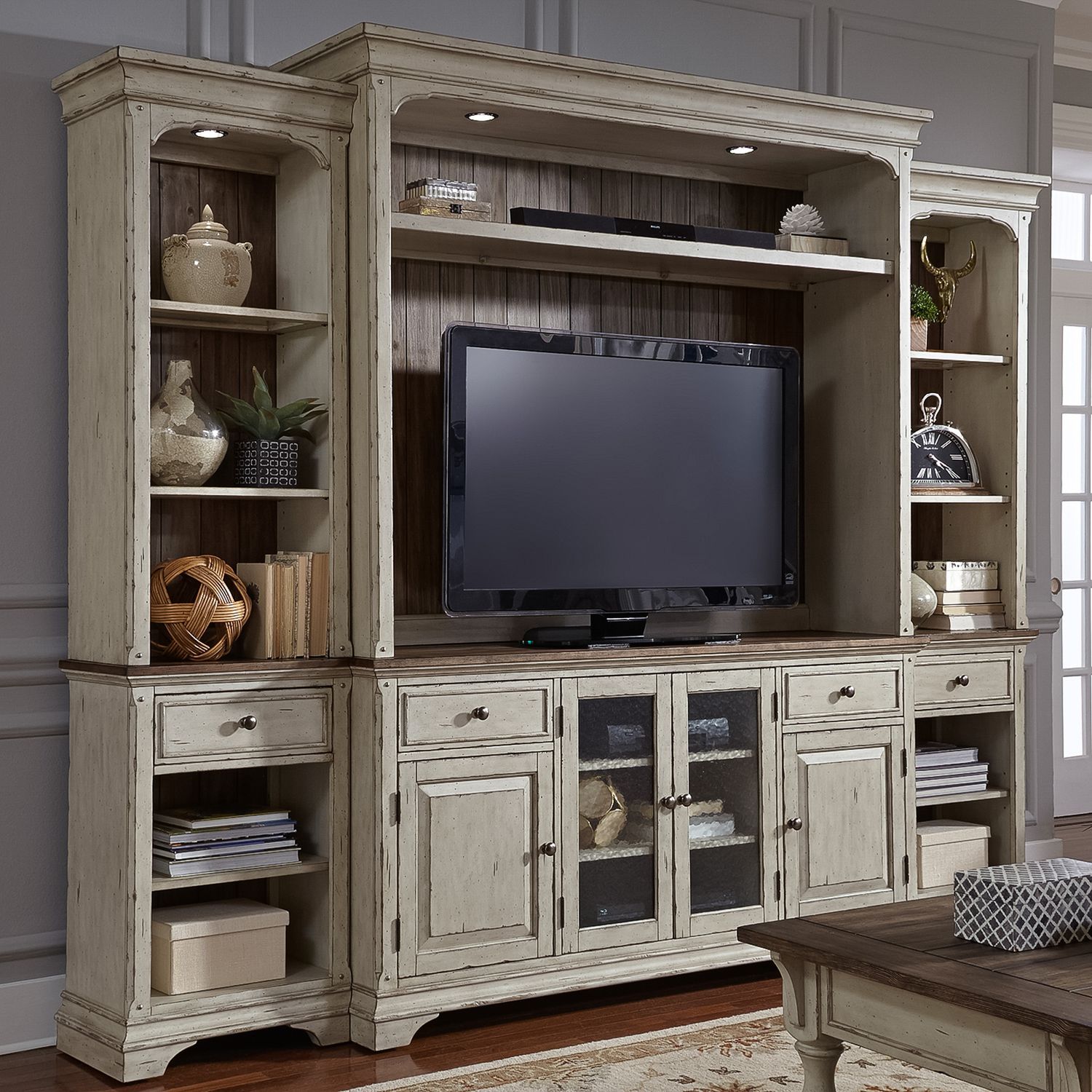 Morgan Creek Wood 4-Drawer 4-Door Entertainment Center w/Piers