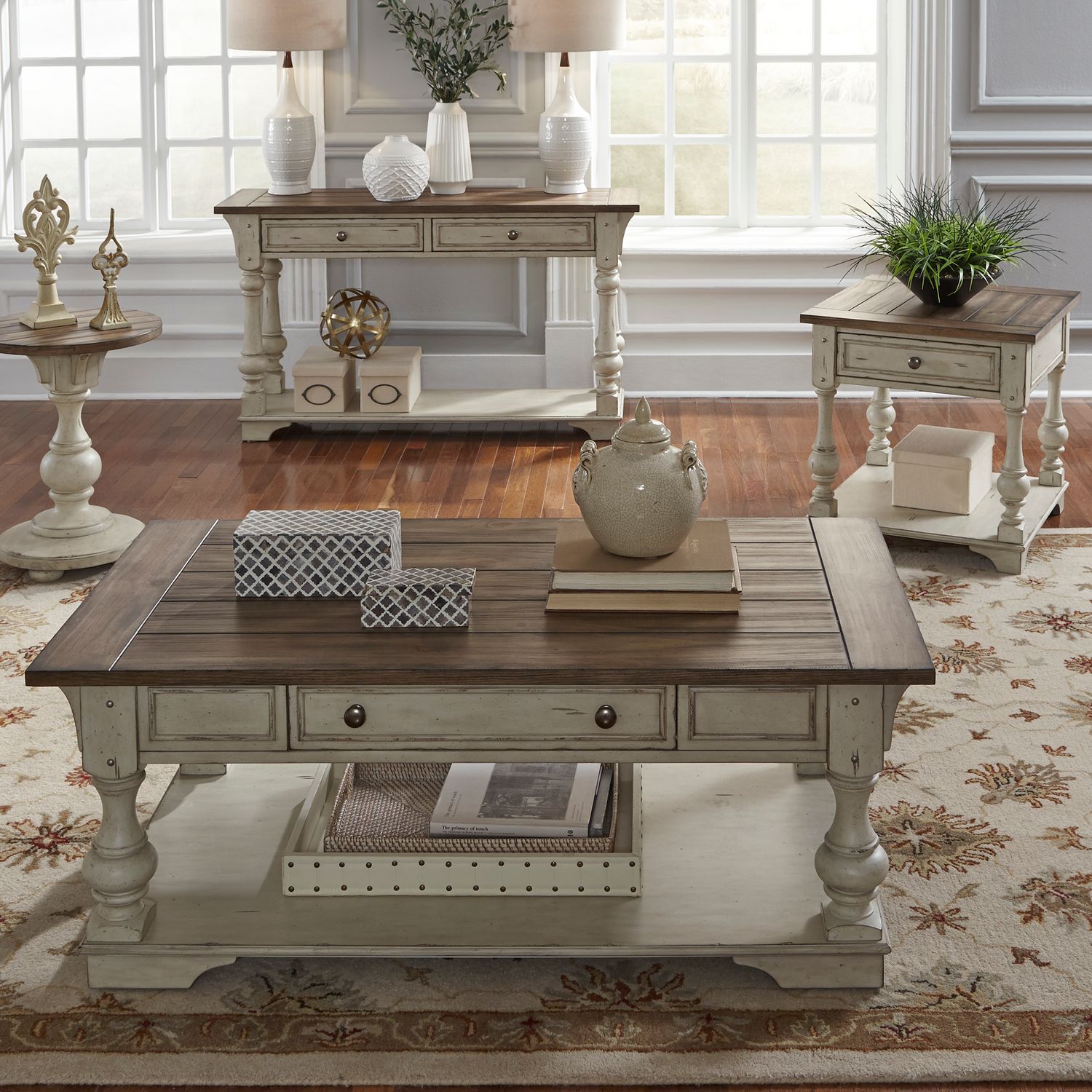 Morgan Creek Square Cocktail Table Set | Antique White | Liberty