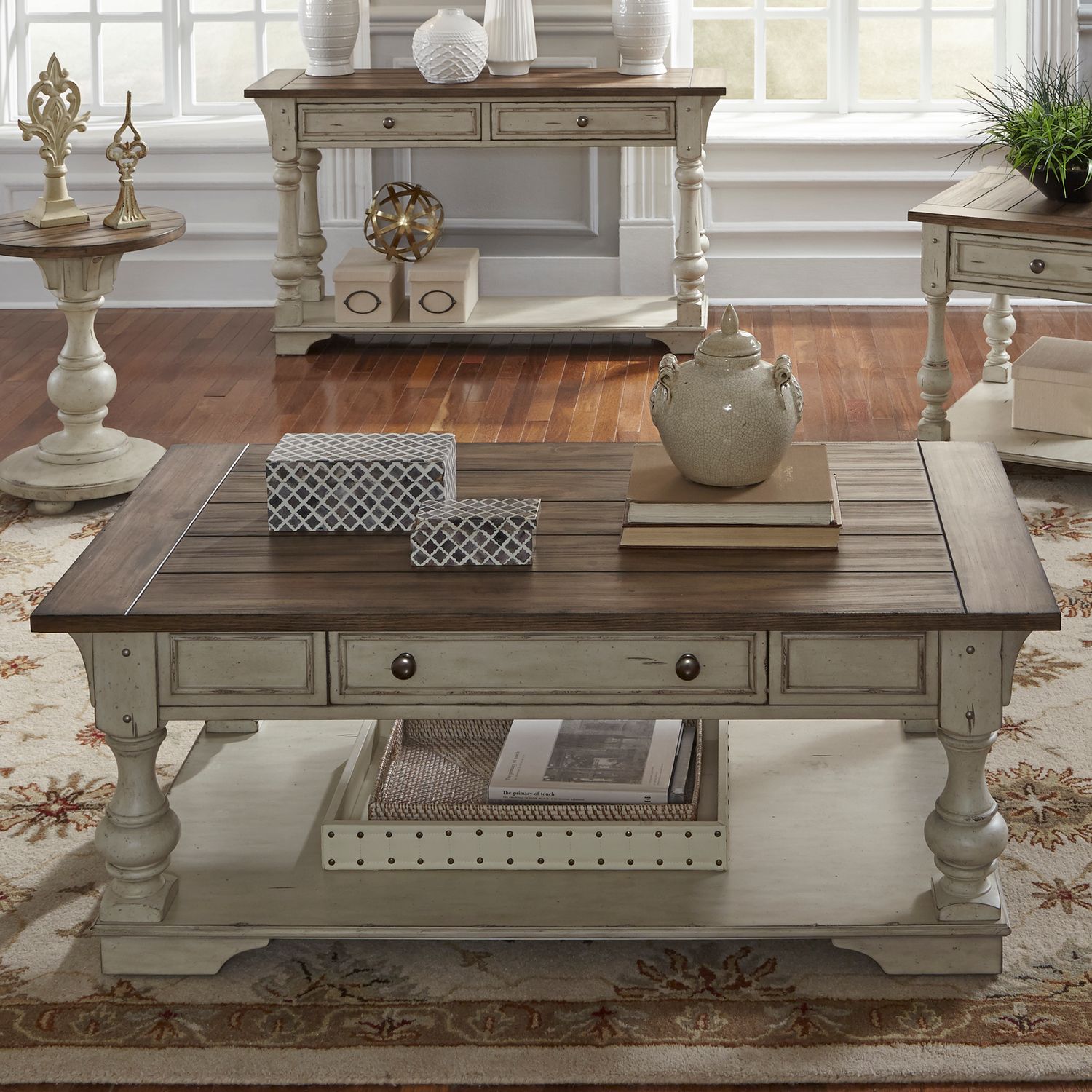 Morgan Creek Round Cocktail Table Set | Antique White | Liberty