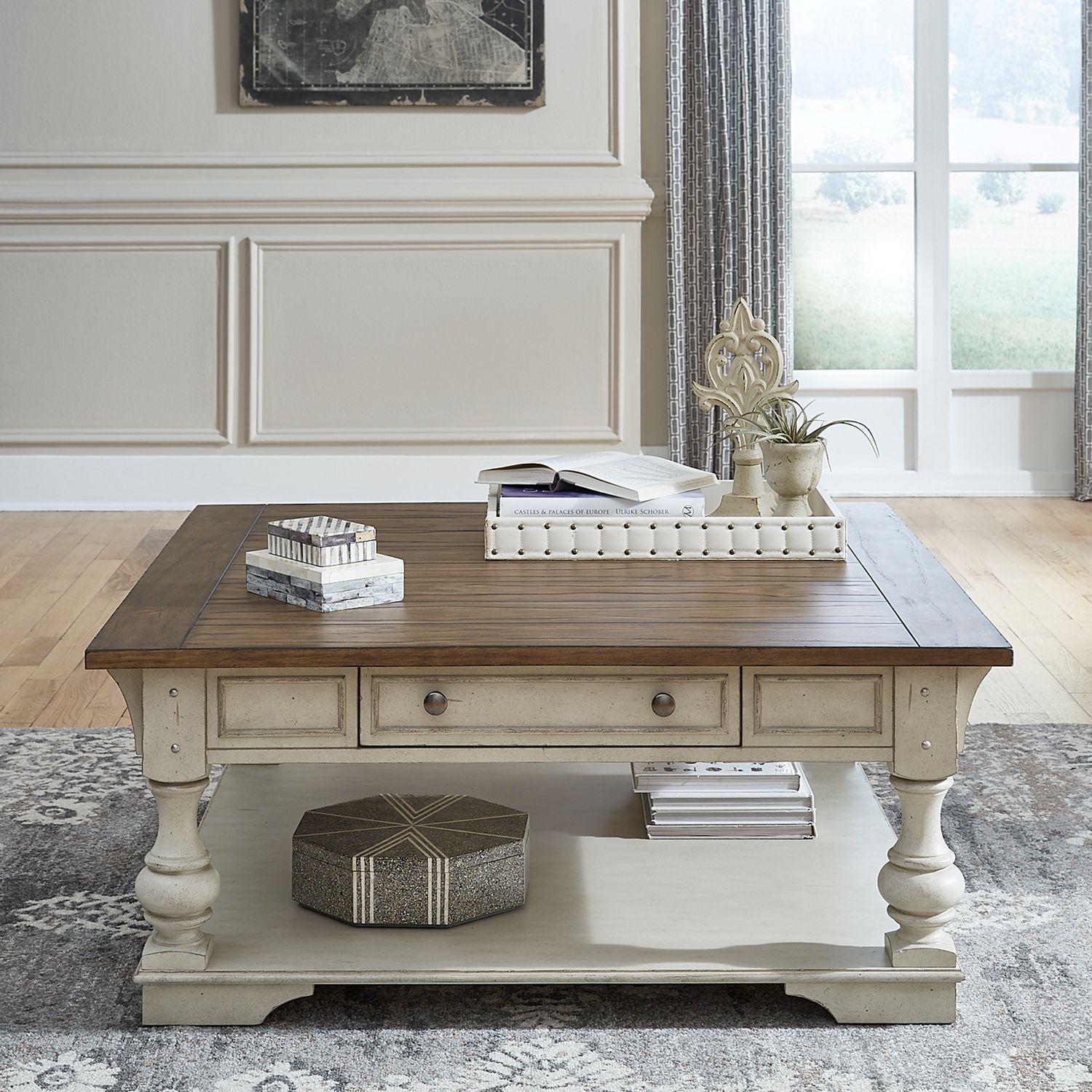 Morgan Creek Square Wood 1-Drawer Cocktail Table w/Casters