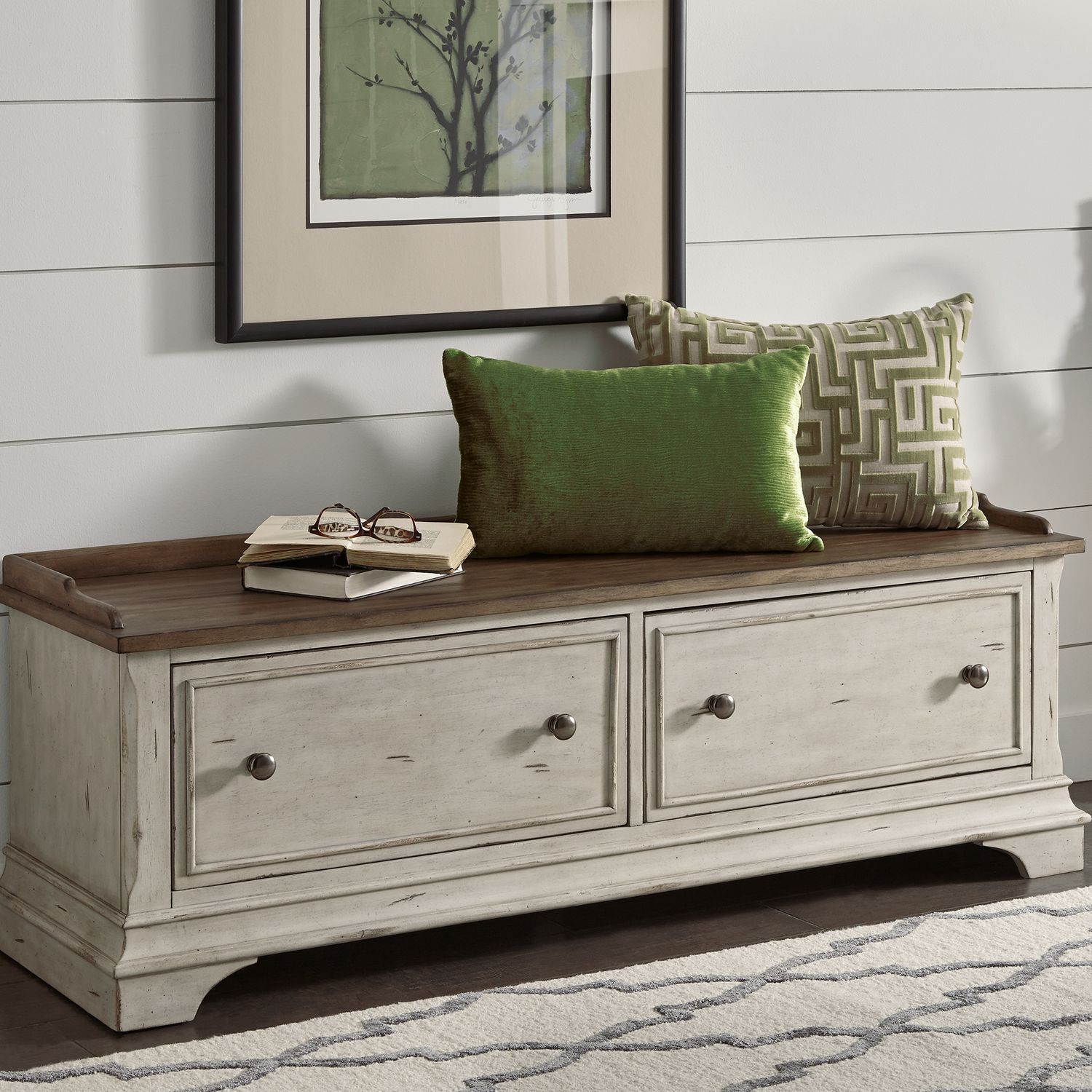 Morgan Creek Wood Storage Hall Bench w/2 Drawers