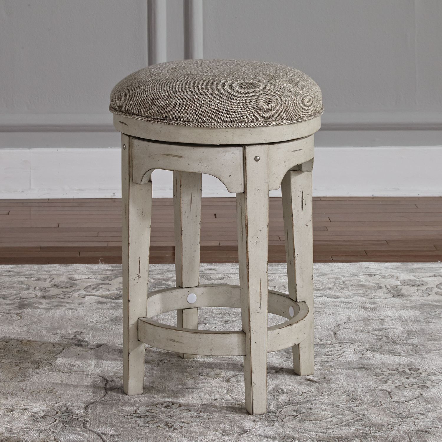 Morgan Creek Tweed Chenille/Wood Console Swivel Stool