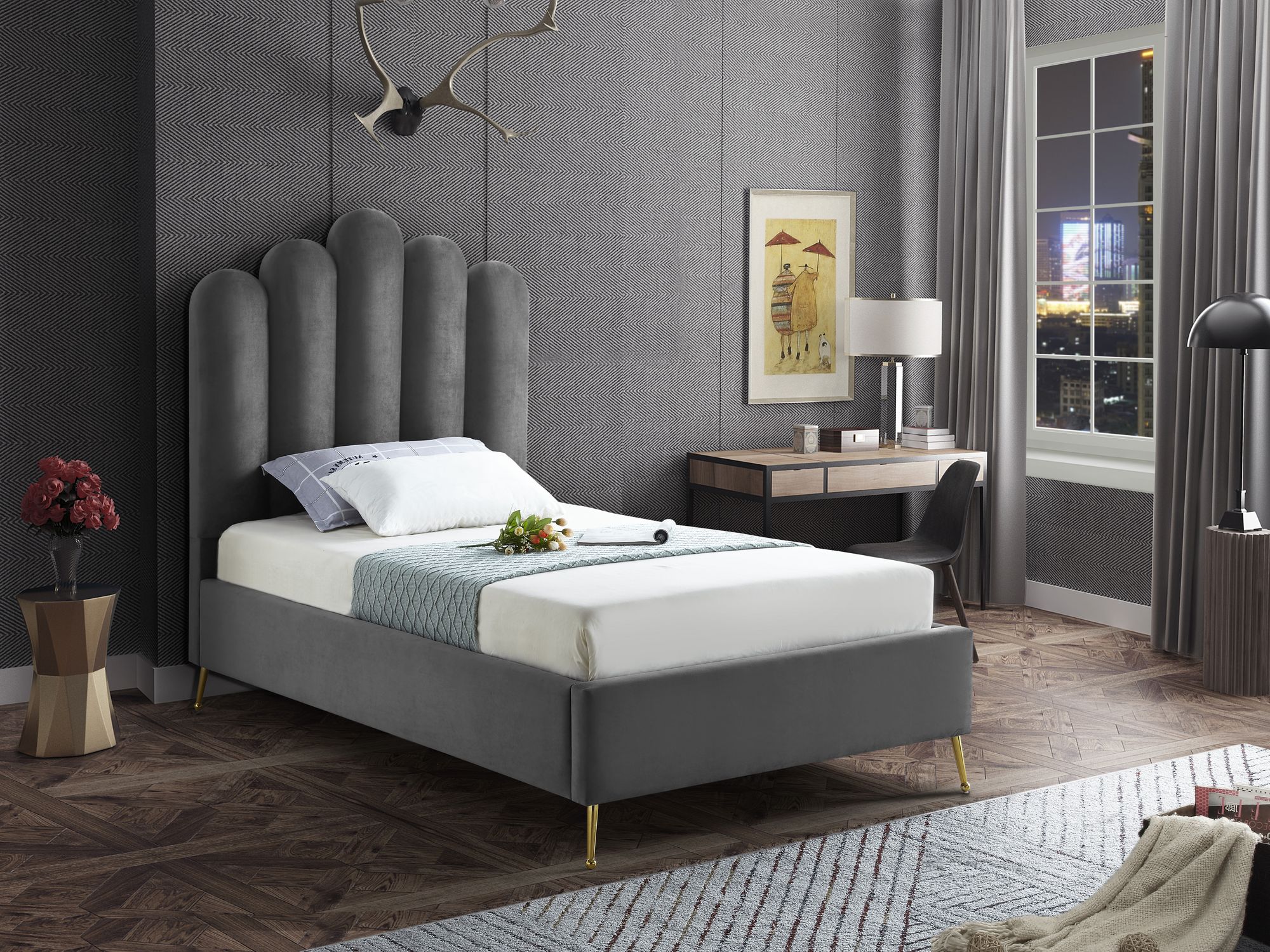 Lily Velvet Twin Size Bed