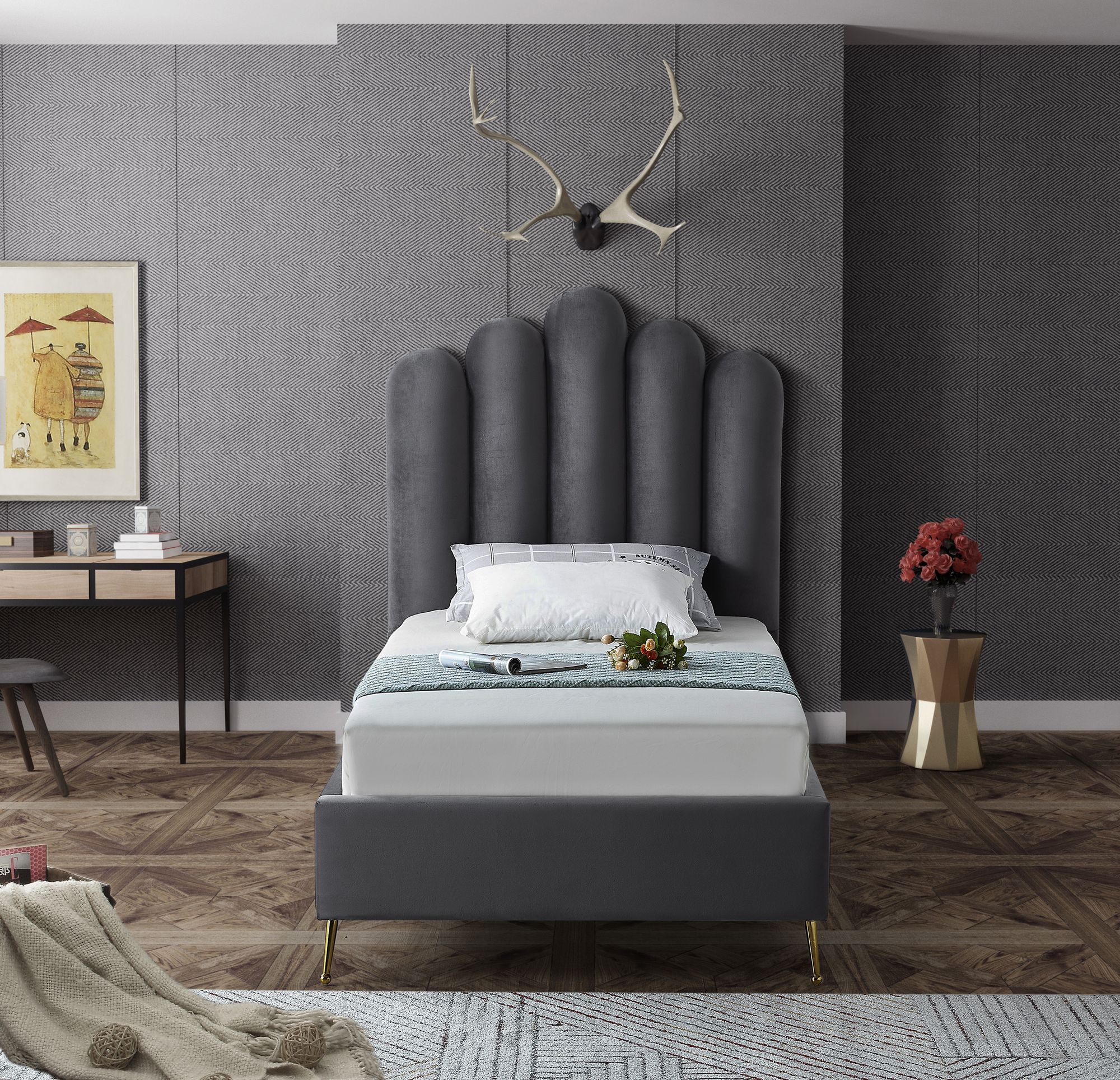 Lily Velvet Twin Size Bed