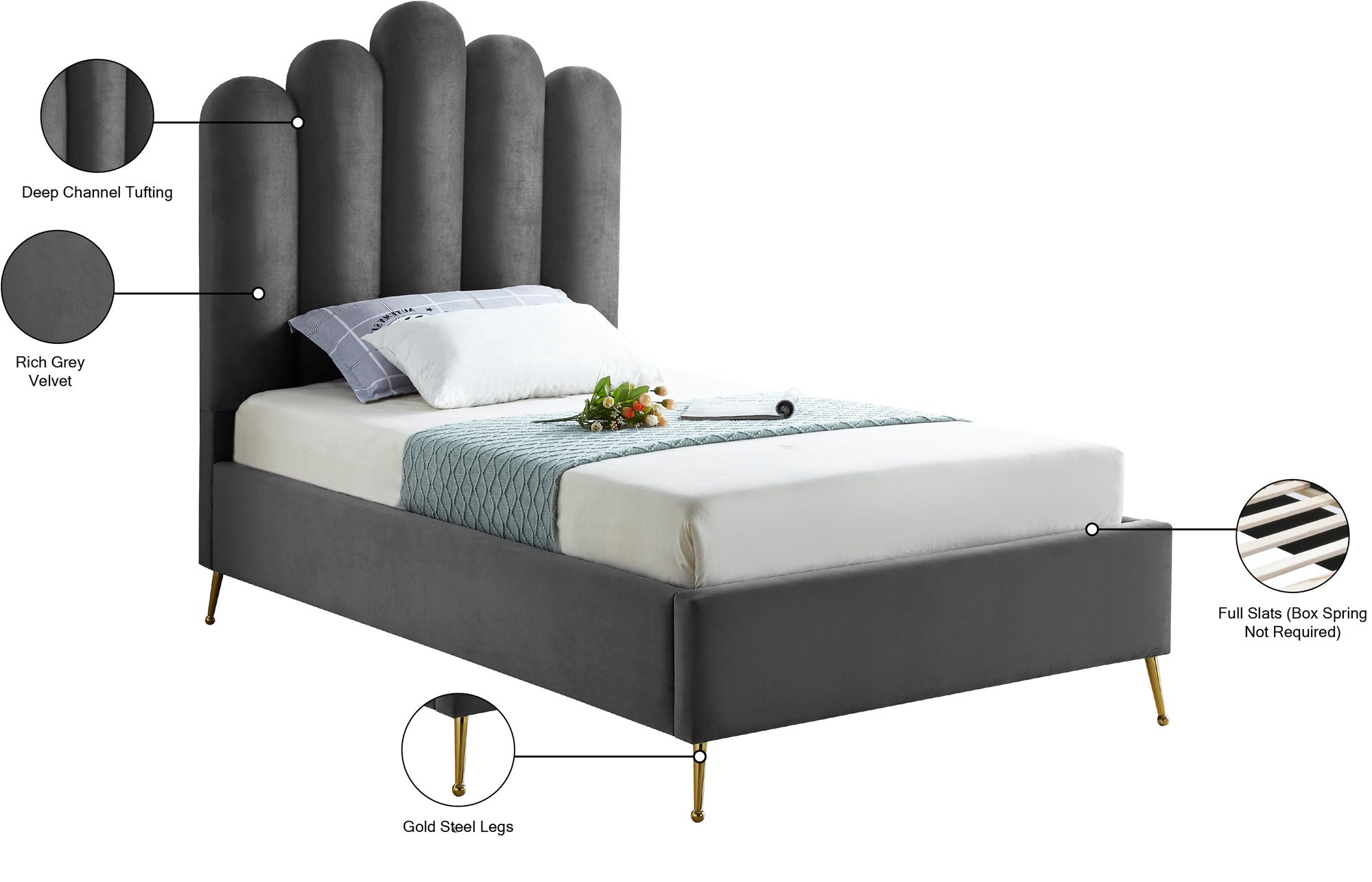 Lily Velvet Twin Size Bed