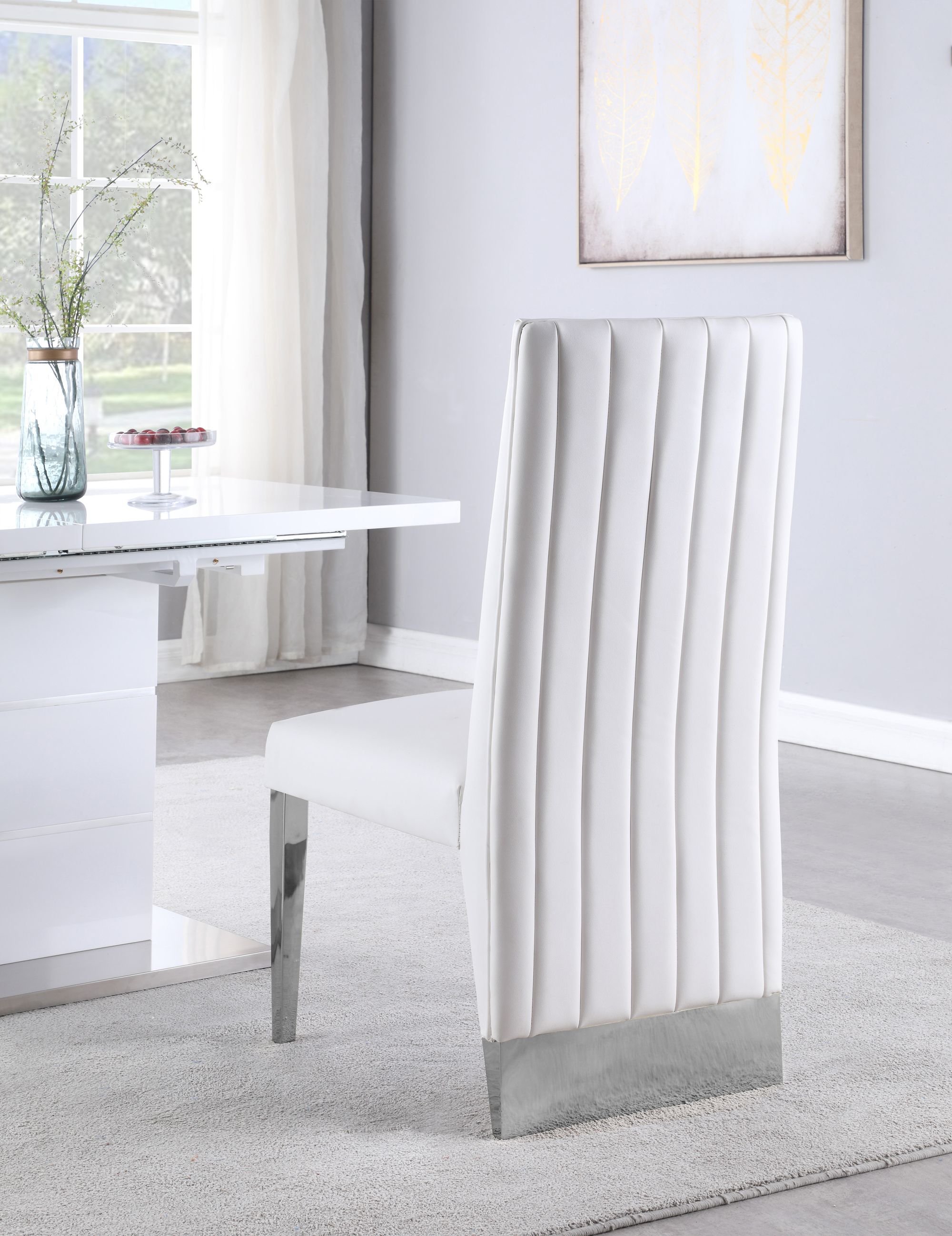 Porsha Faux Leather Dining Chair with Chrome Metal Legs