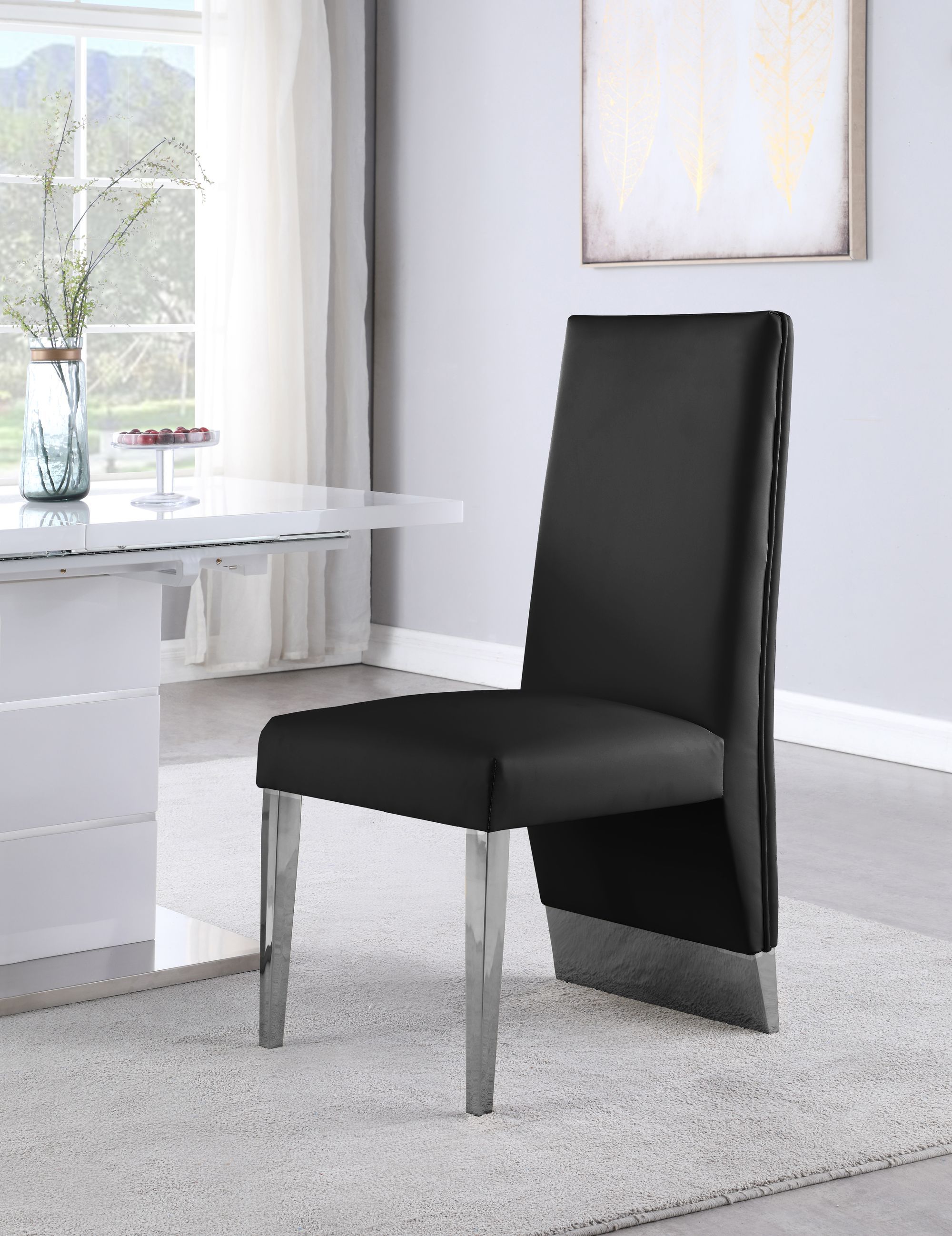 Porsha Faux Leather Dining Chair with Chrome Metal Legs
