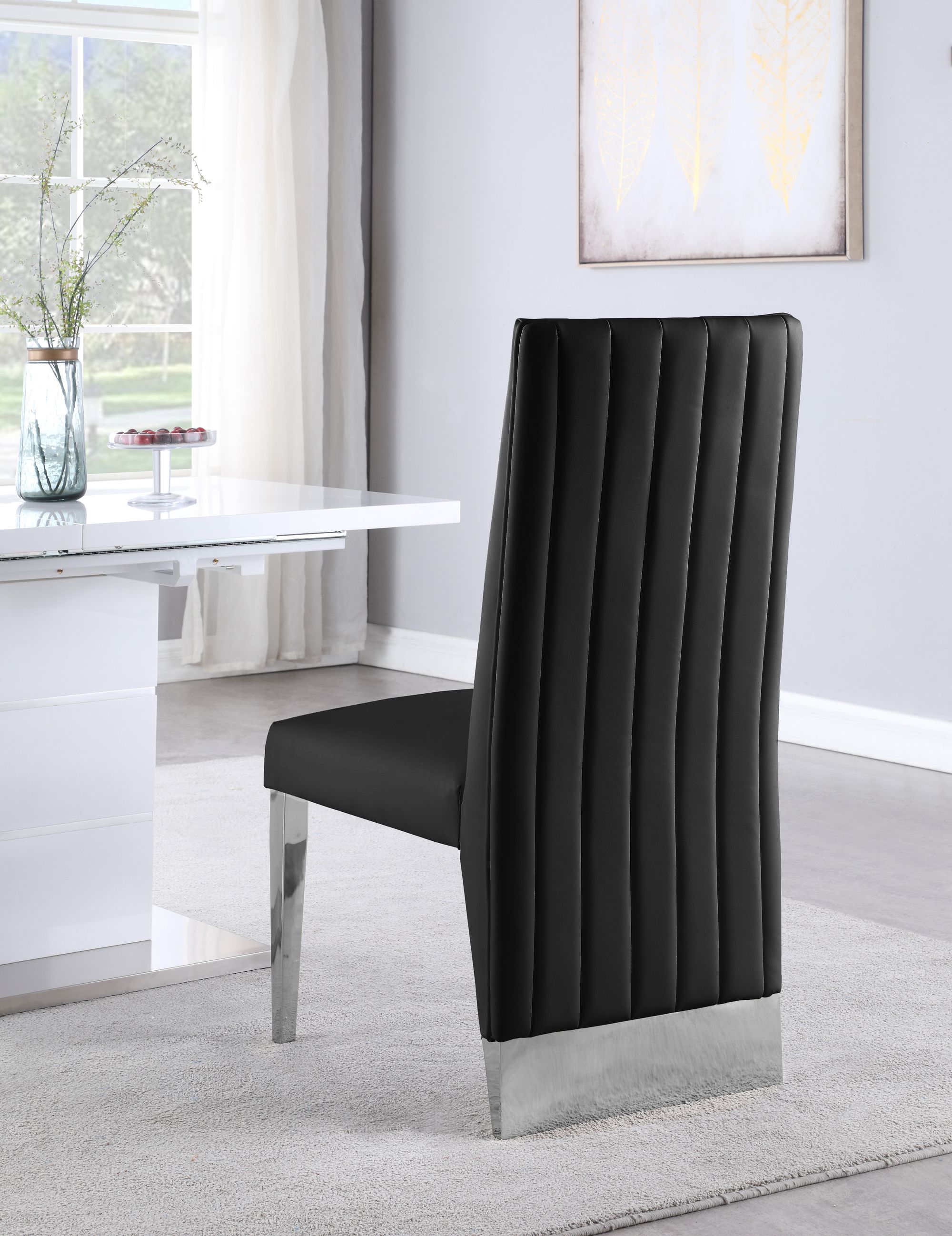 Porsha Faux Leather Dining Chair with Chrome Metal Legs