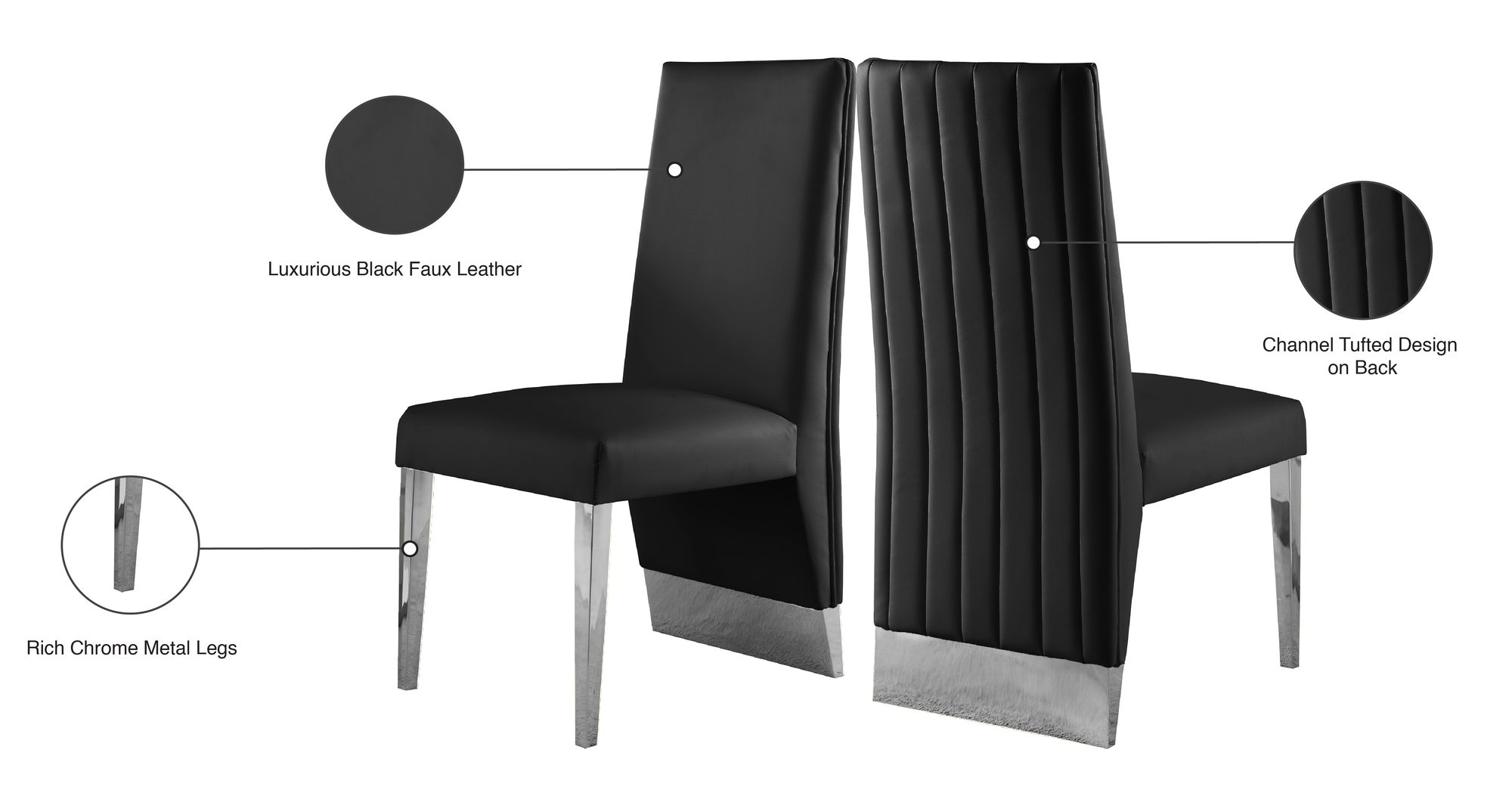 Porsha Faux Leather Dining Chair with Chrome Metal Legs
