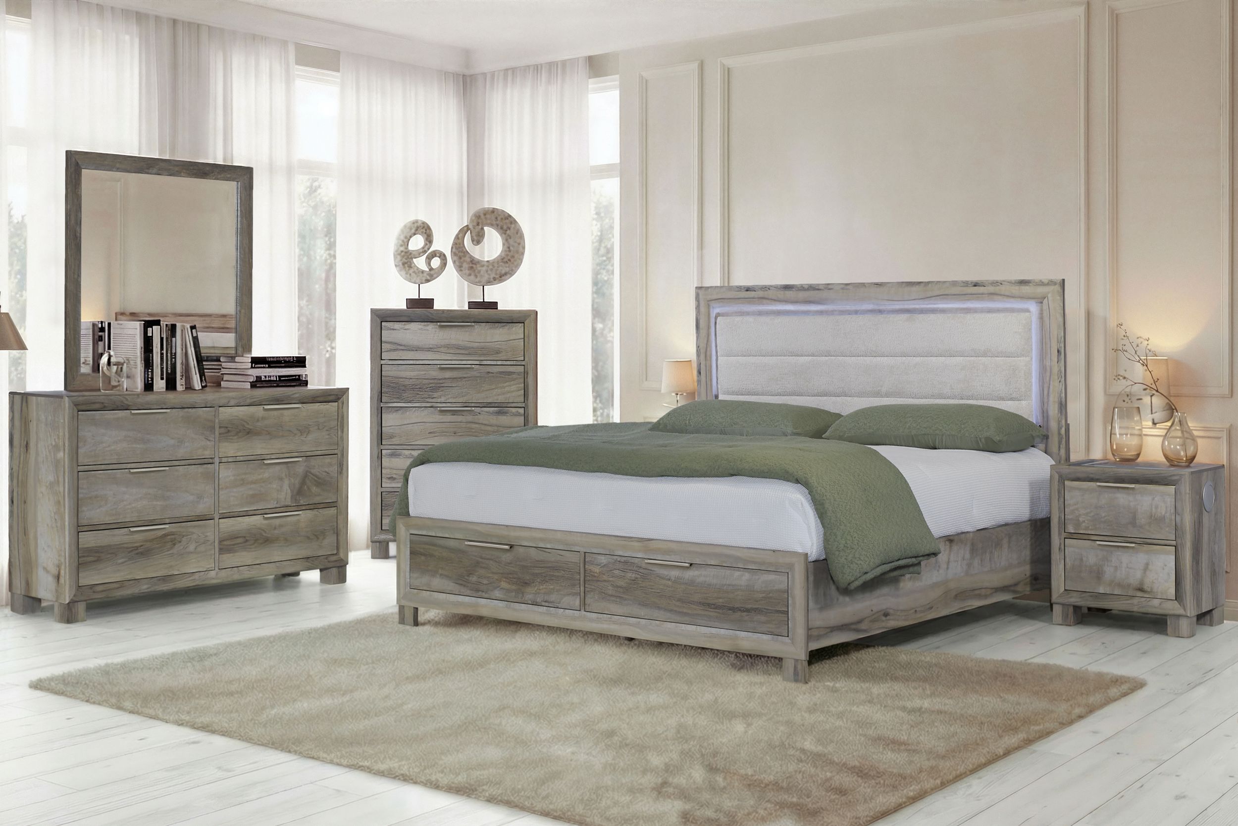Callie Panel Storage Bedroom Set with LED
