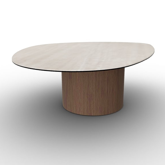 Mushroom Laminated Ceramic-Glass/Wood Pedestal Coffee Table