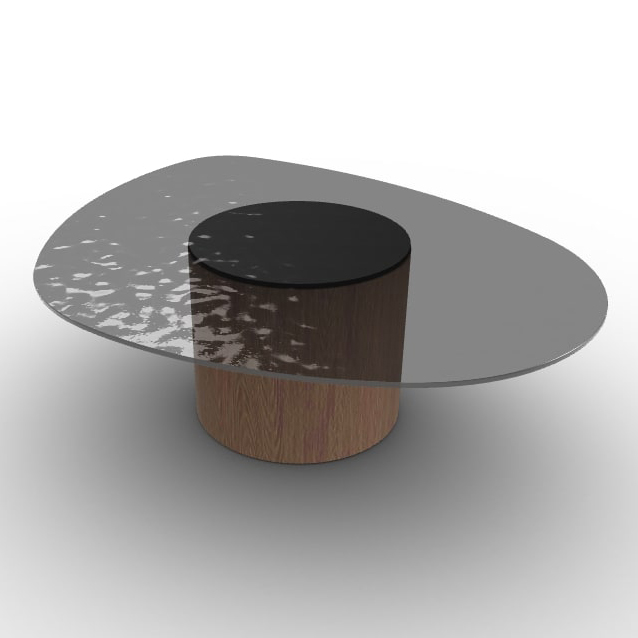 Mushroom Tempered Glass/Wood Pedestal Coffee Table