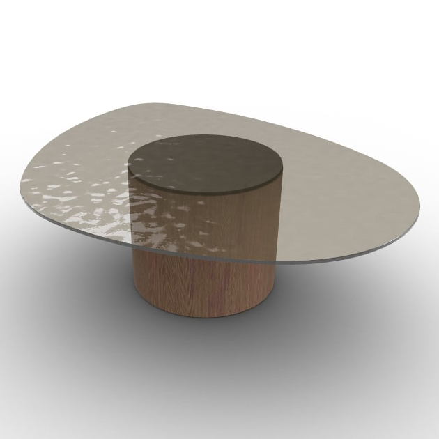 Mushroom Tempered Glass/Wood Pedestal Coffee Table