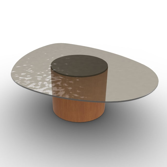 Mushroom Tempered Glass/Wood Pedestal Coffee Table