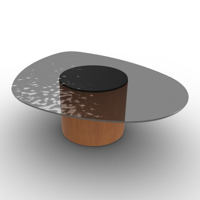 Mushroom Tempered Glass/Wood Pedestal Coffee Table