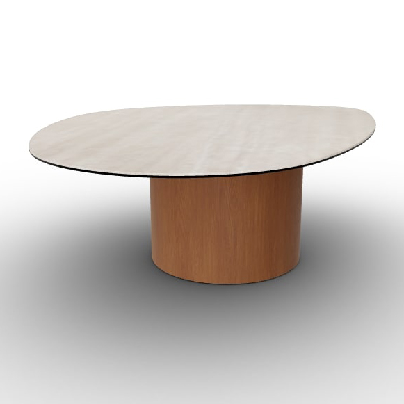 Mushroom Laminated Ceramic-Glass/Wood Pedestal Coffee Table