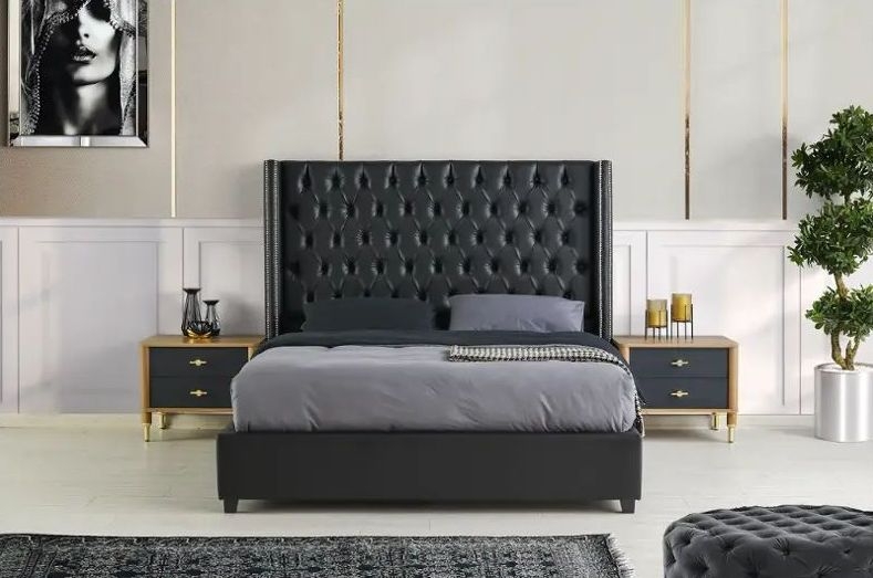 Classic SM Vinyl Tufted Platform King Size Bed