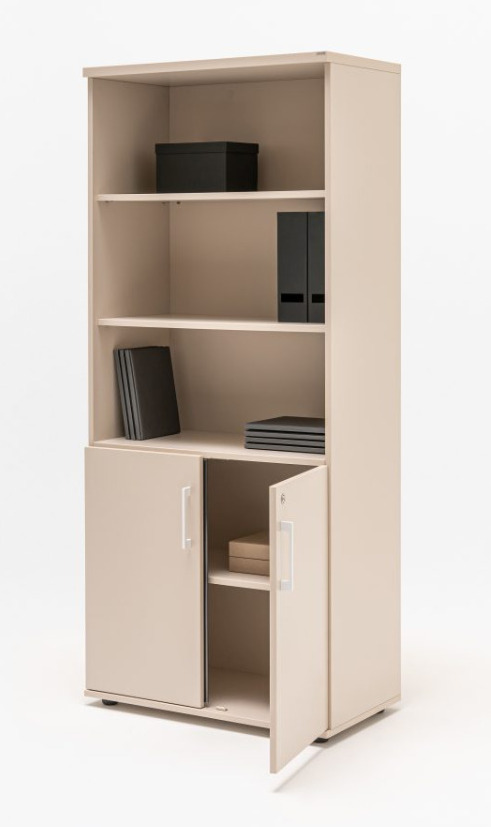 Standard Office Half-Bookcase w/2 Lockable Doors & 3 Open Shelves