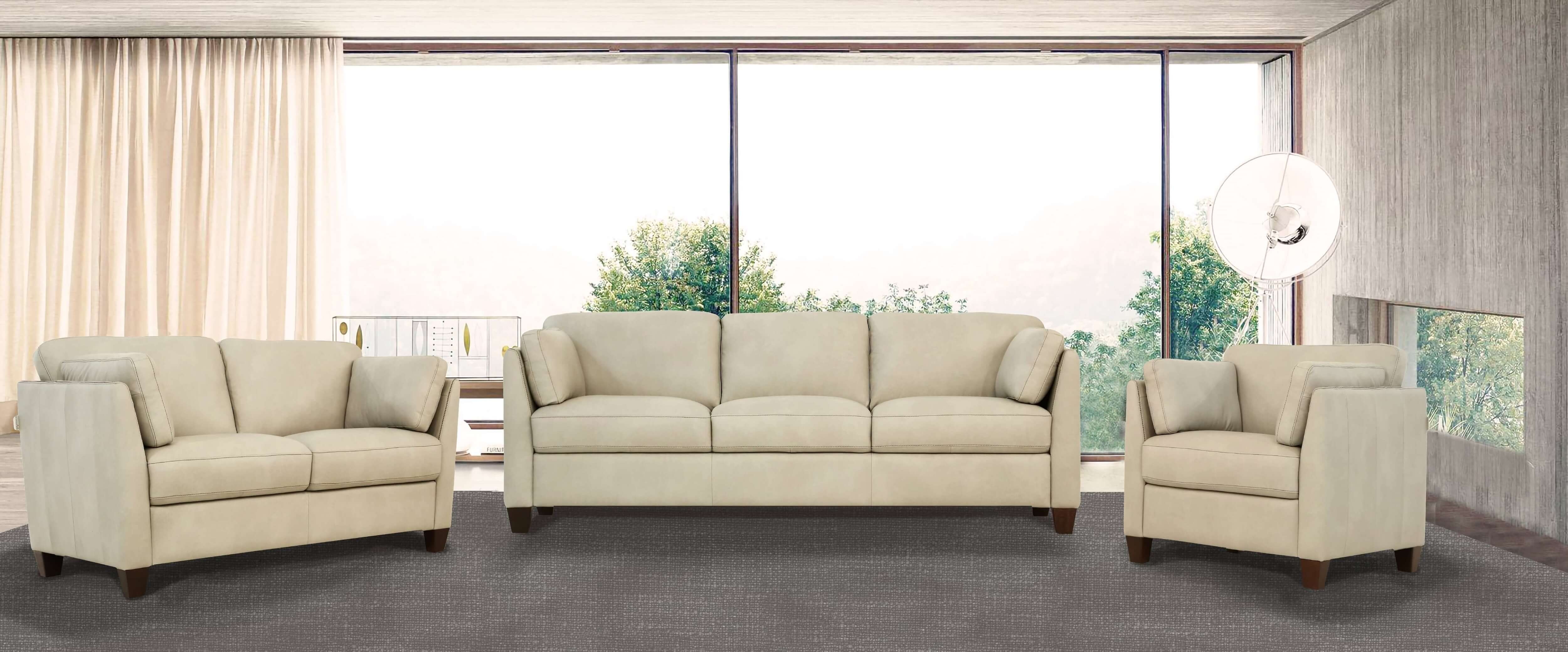 Matias Dusty White Leather 3-Piece Living Room Set