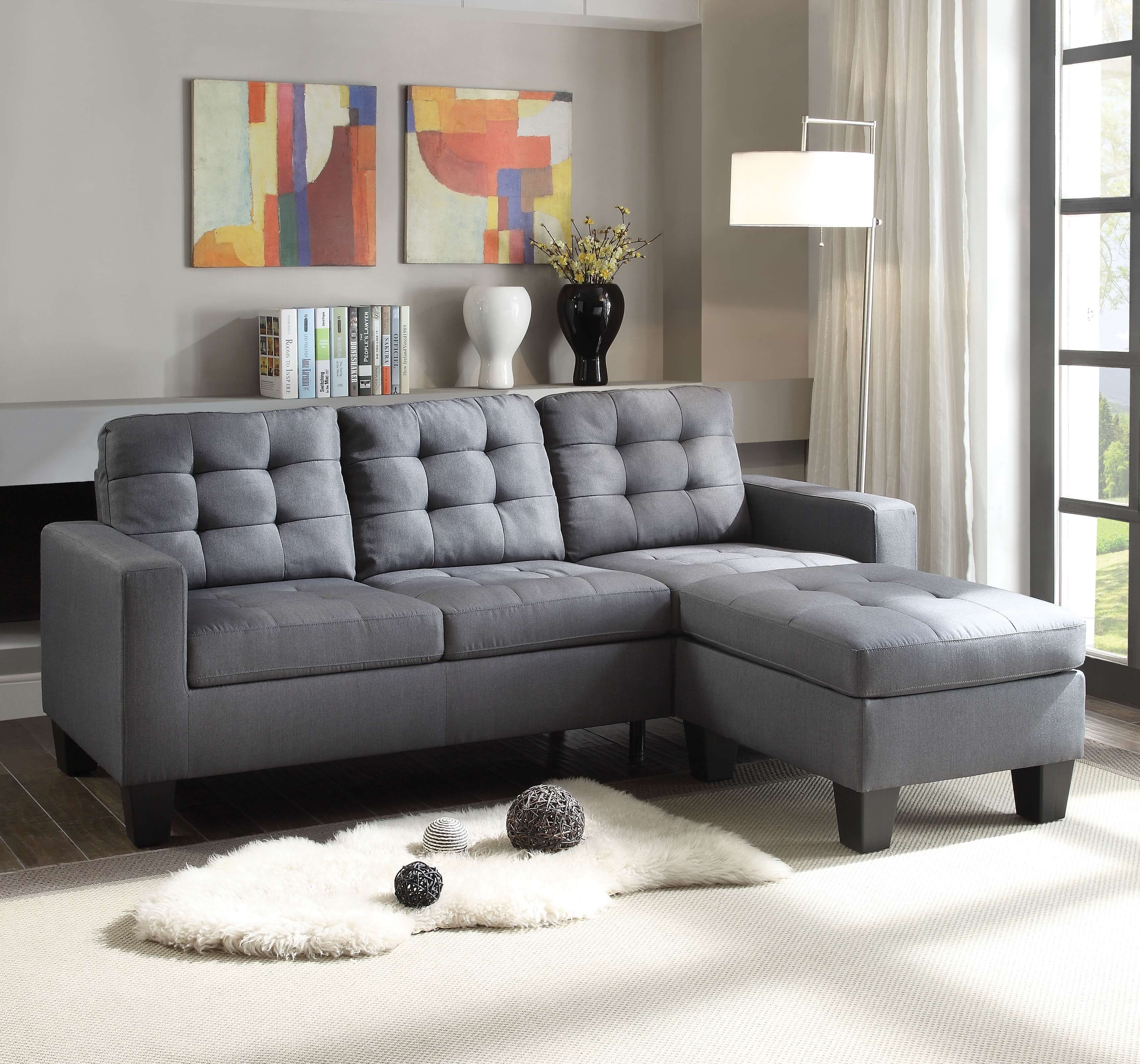 Earsom Linen Sectional Sofa w/Ottoman