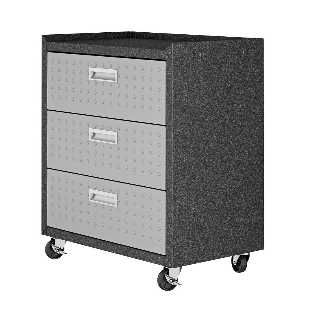 Fortress Textured Metal 31.5-inch Garage Mobile Chest w/3 Full Extension Drawers