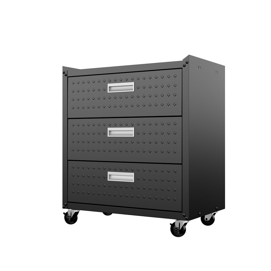 Fortress Textured Metal 31.5-inch Garage Mobile Chest w/3 Full Extension Drawers