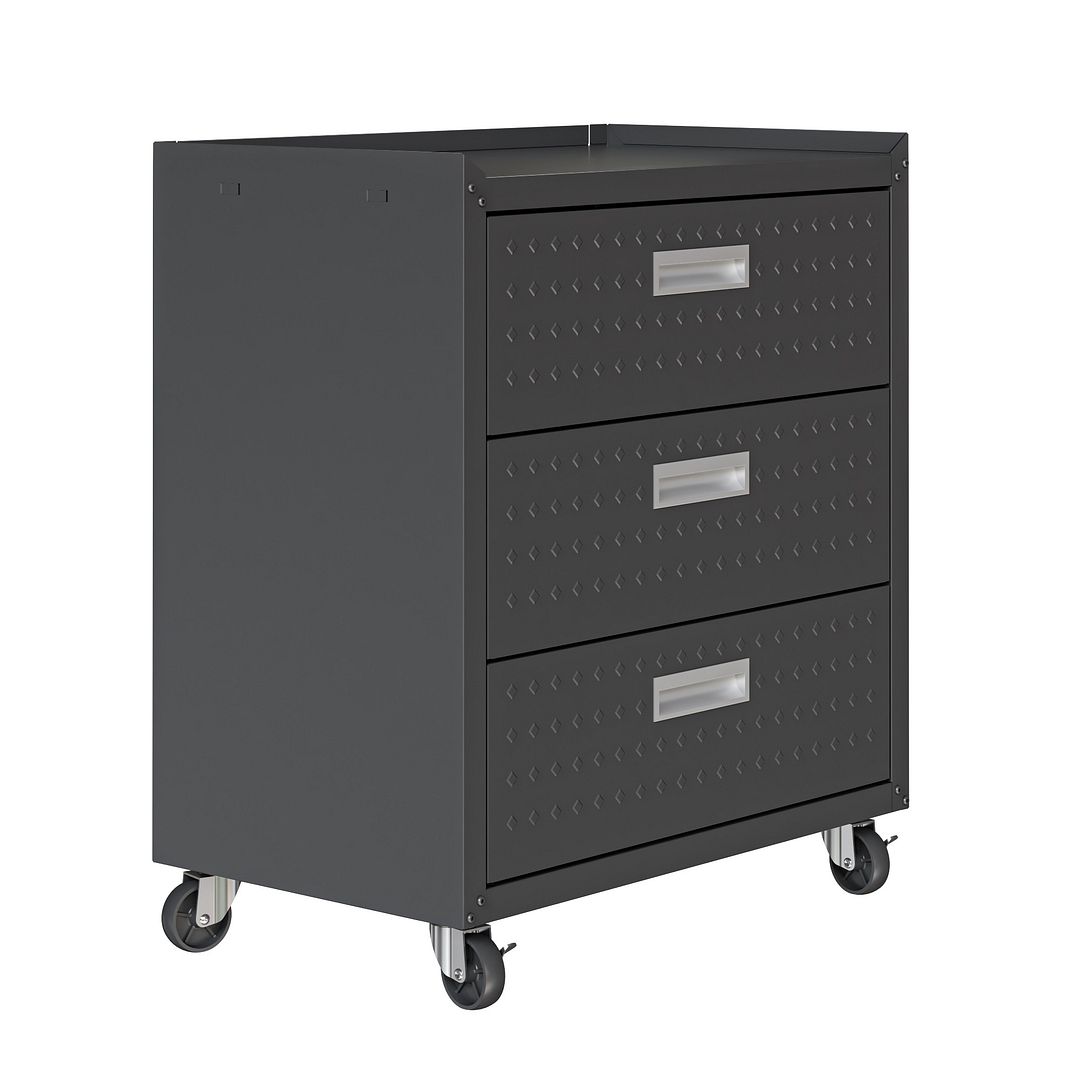 Fortress Textured Metal 31.5-inch Garage Mobile Chest w/3 Full Extension Drawers