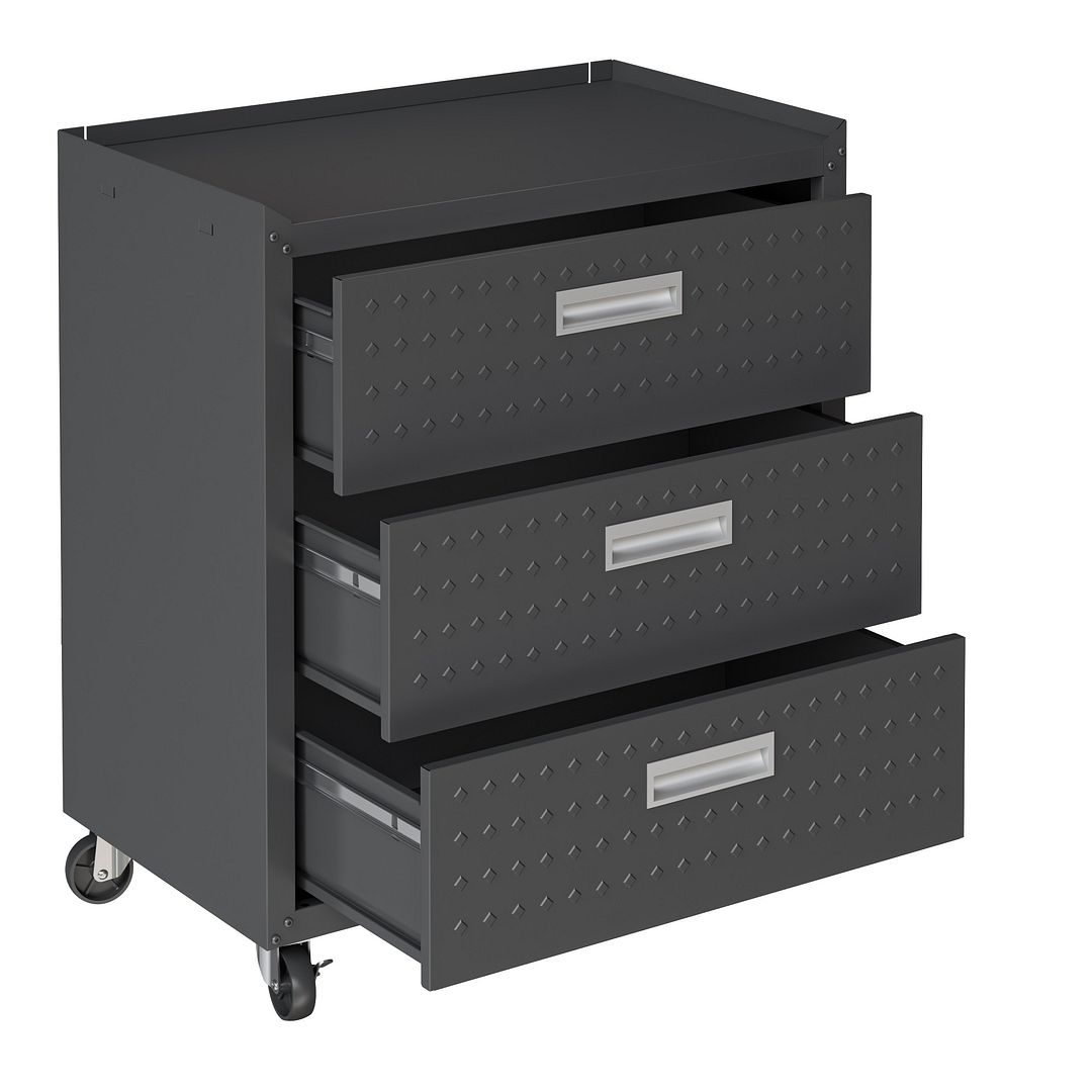 Fortress Textured Metal 31.5-inch Garage Mobile Chest w/3 Full Extension Drawers