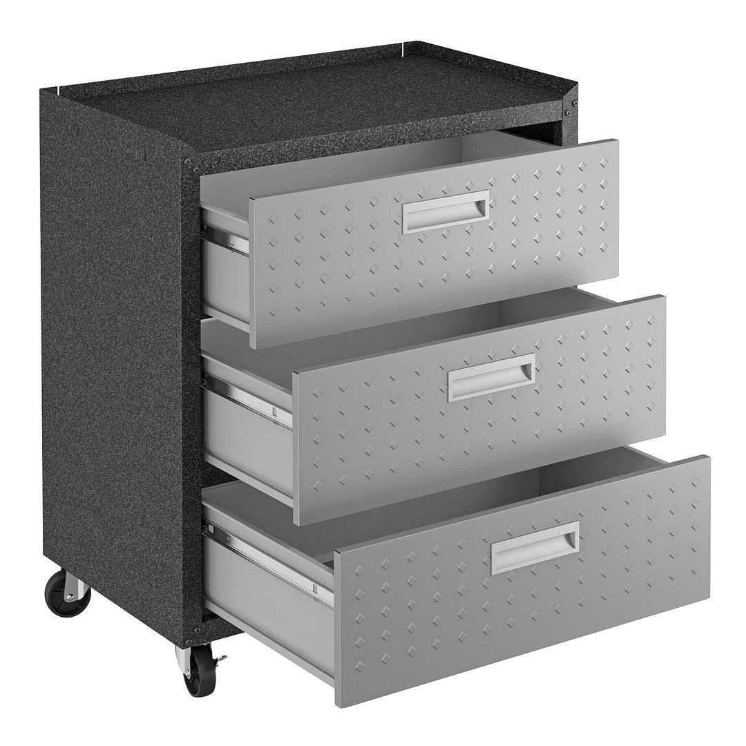 Fortress Textured Metal 31.5-inch Garage Mobile Chest w/3 Full Extension Drawers