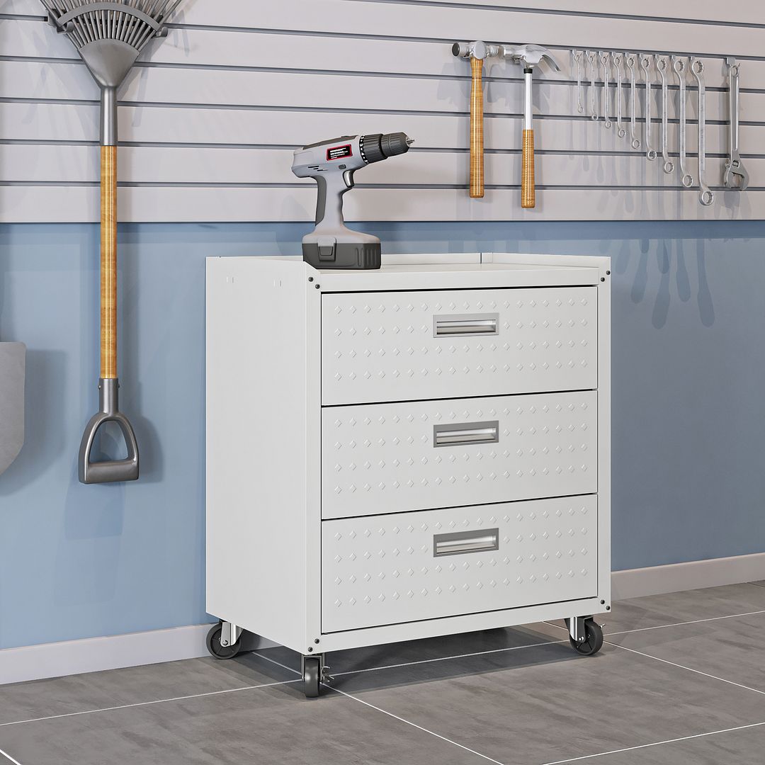 Fortress Textured Metal 31.5-inch Garage Mobile Chest w/3 Full Extension Drawers