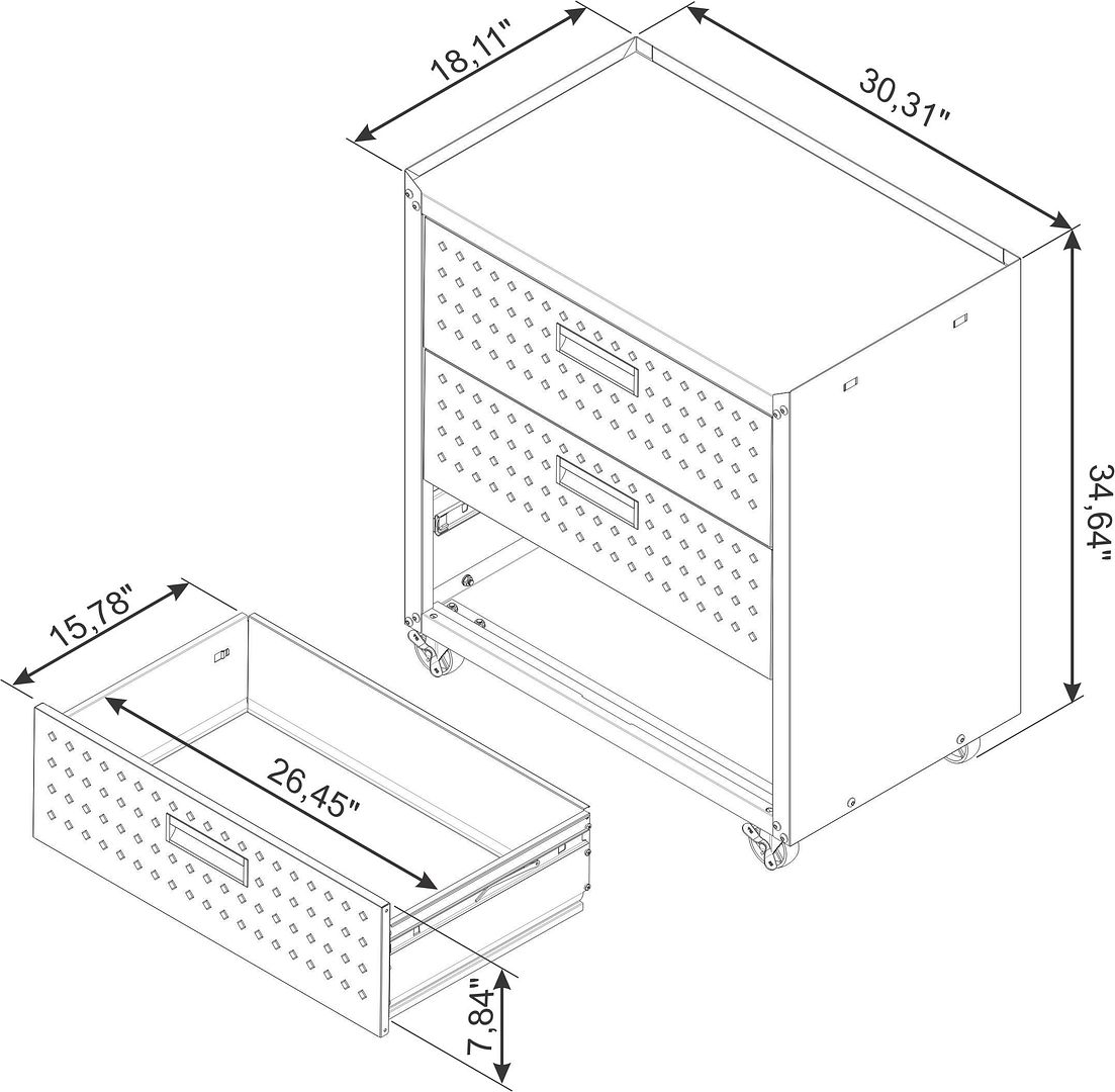 Fortress Textured Metal 31.5-inch Garage Mobile Chest w/3 Full Extension Drawers