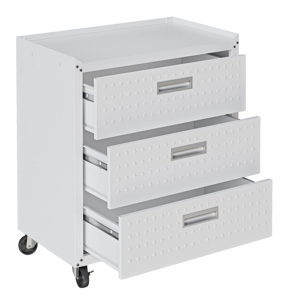 Fortress Textured Metal 31.5-inch Garage Mobile Chest w/3 Full Extension Drawers