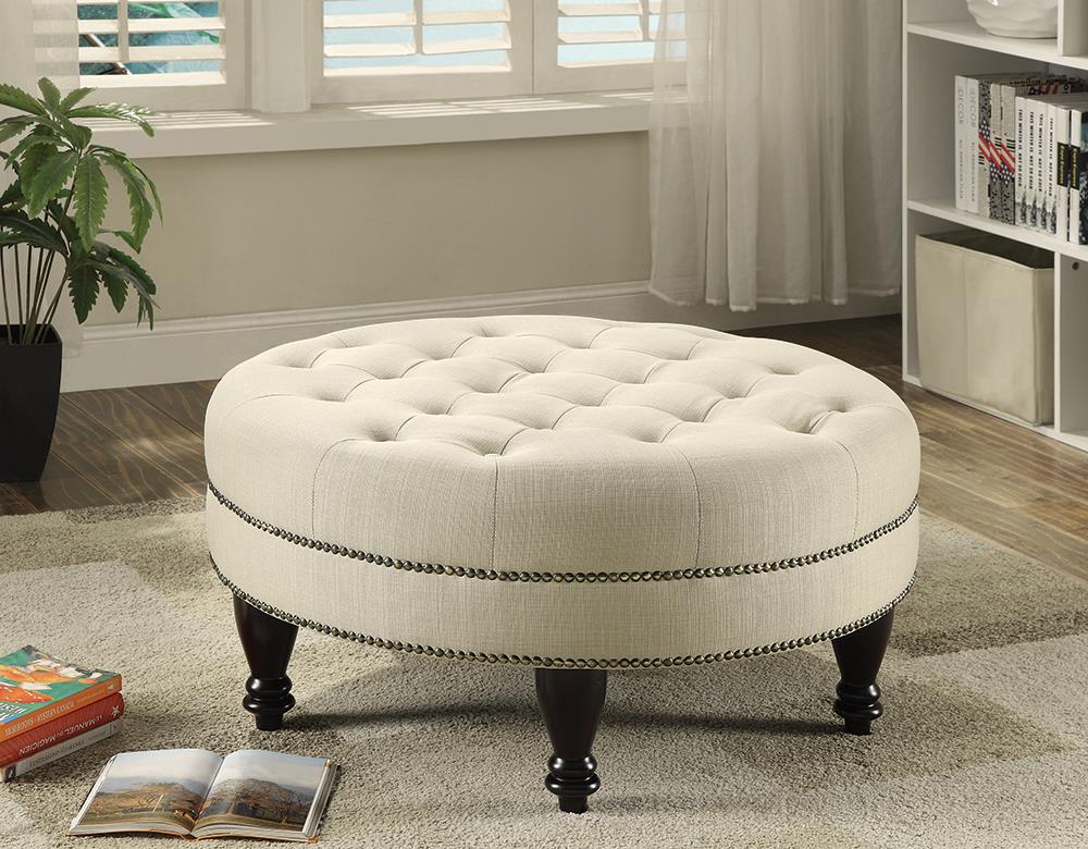 Elchin Round Fabric Upholstered Tufted Ottoman
