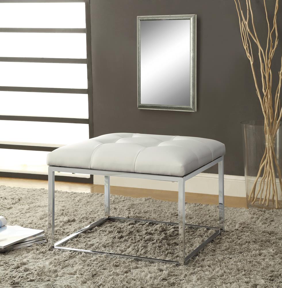 Swanson Leatherette Tufted Ottoman with Chrome Base