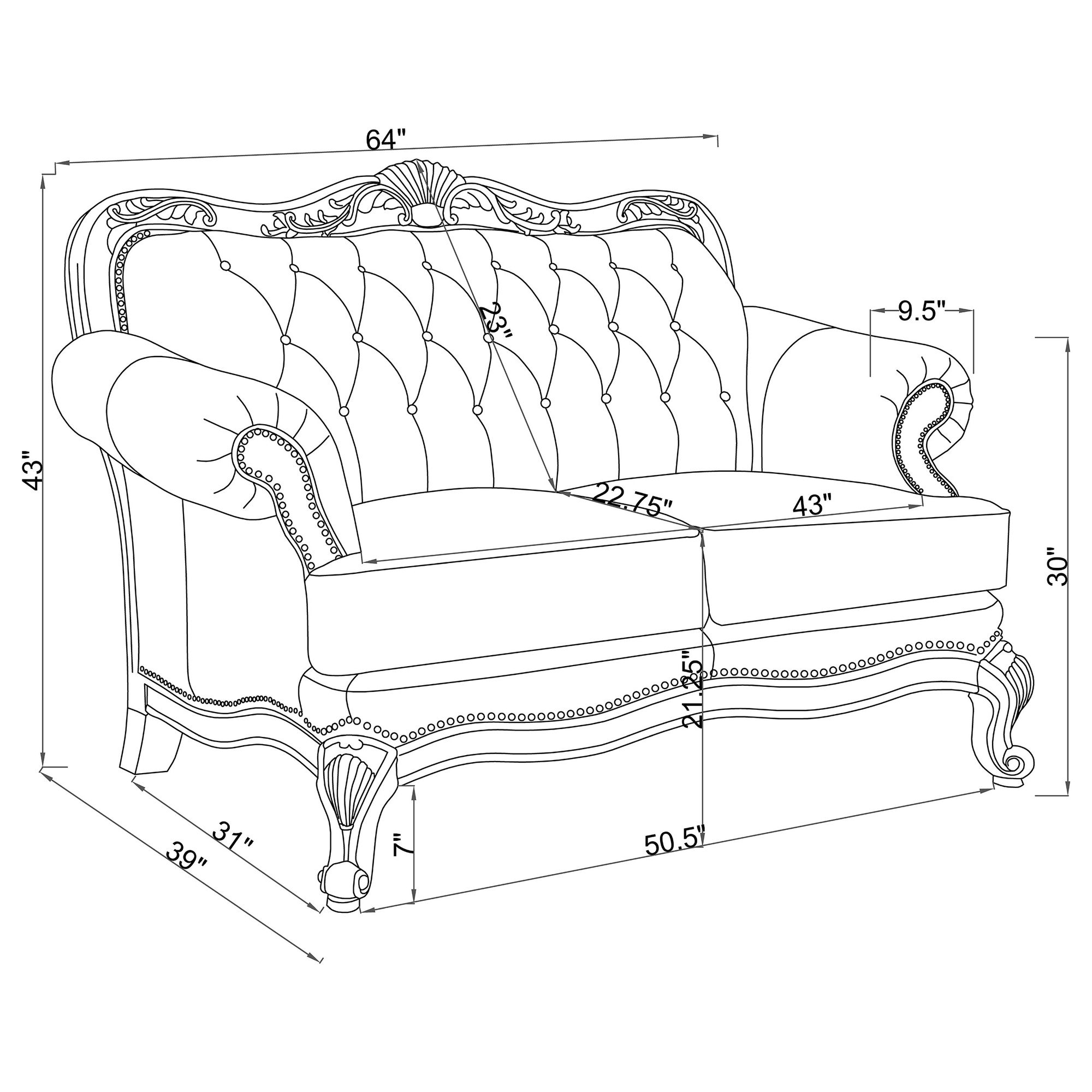 Victoria Leather Upholstered Tufted Back Loveseat