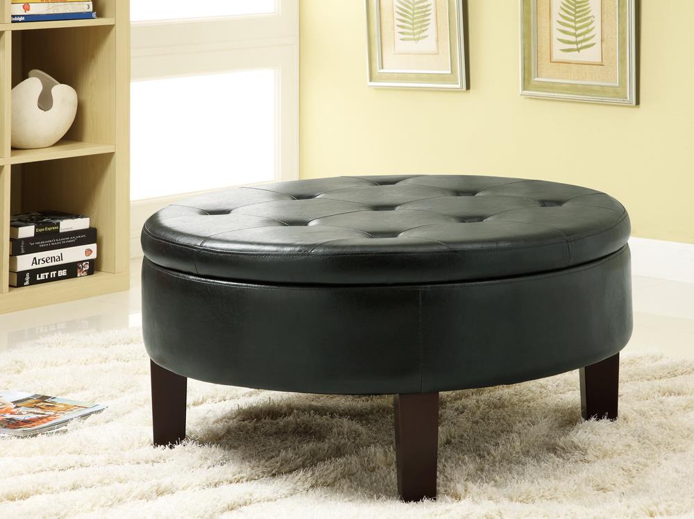 Reginald Round Tufted Leatherette Storage Ottoman