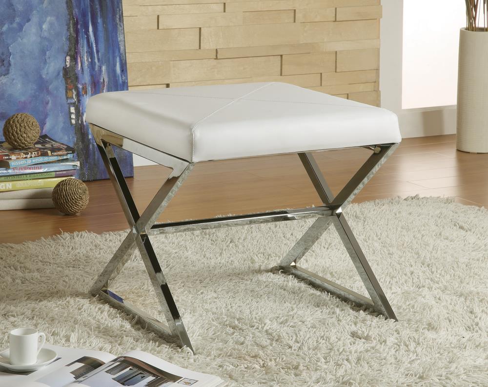 Rita Square Leatherette Ottoman with X-cross Chrome Base