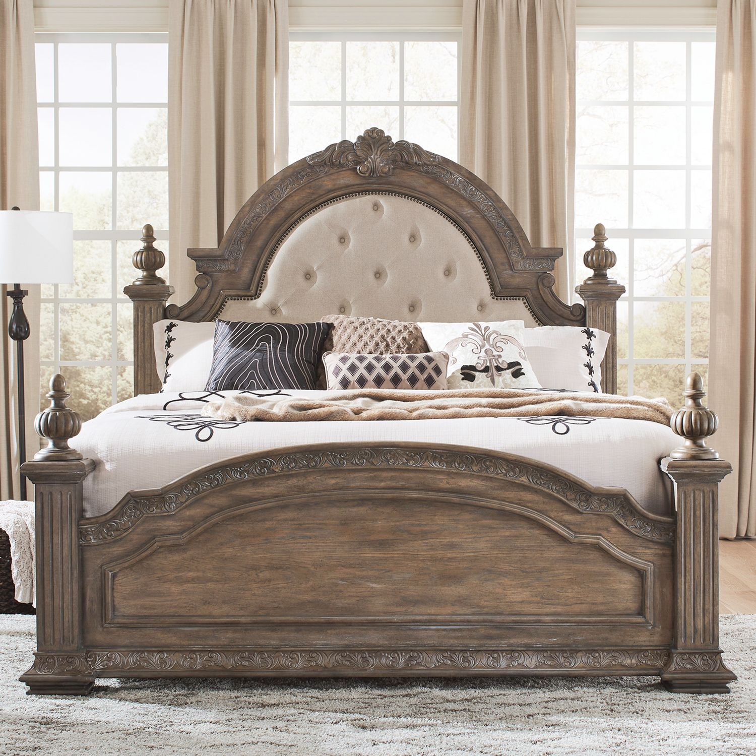 Carlisle Court Linen/Wood King Size Poster Bed