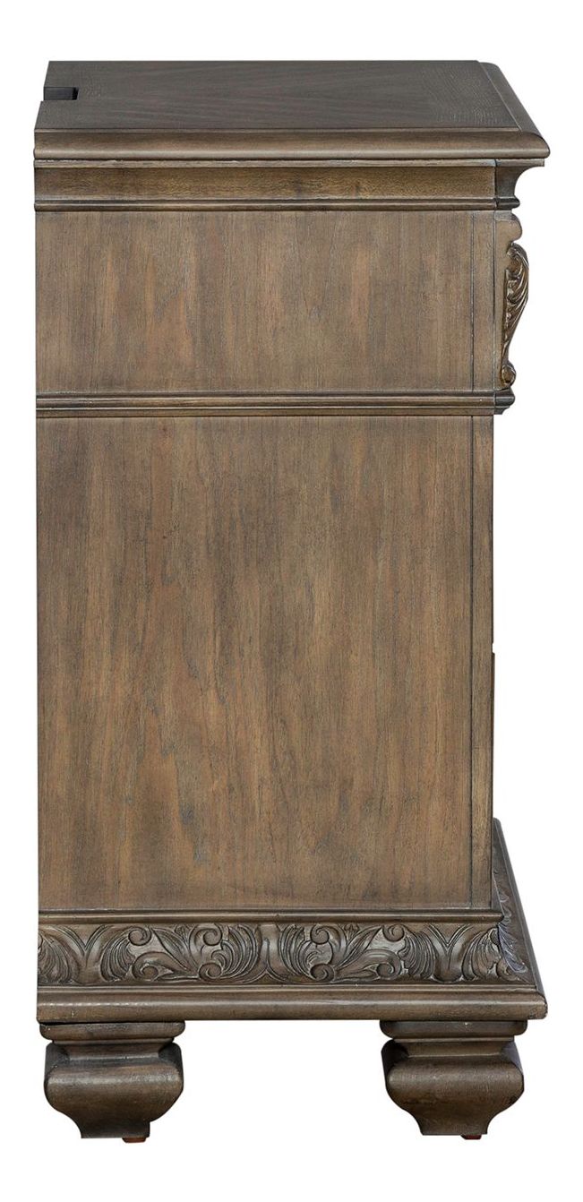 Carlisle Court Wood 3-Drawer Bedside Chest w/Charging Station