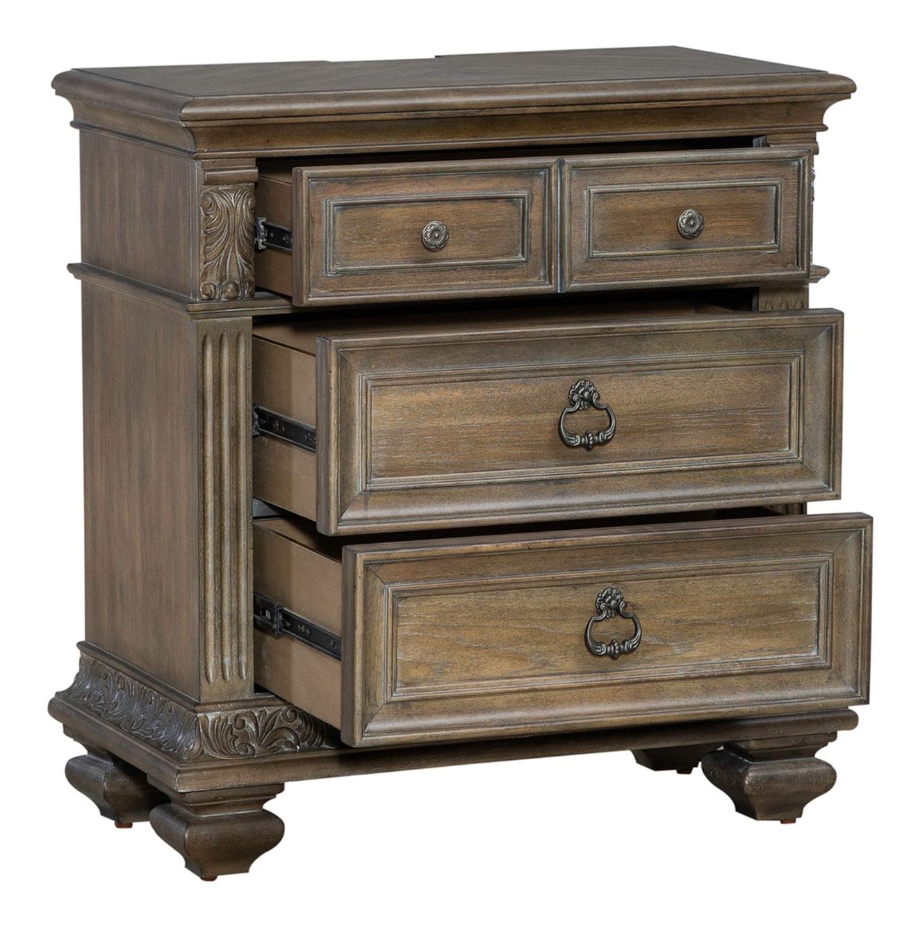 Carlisle Court Wood 3-Drawer Bedside Chest w/Charging Station