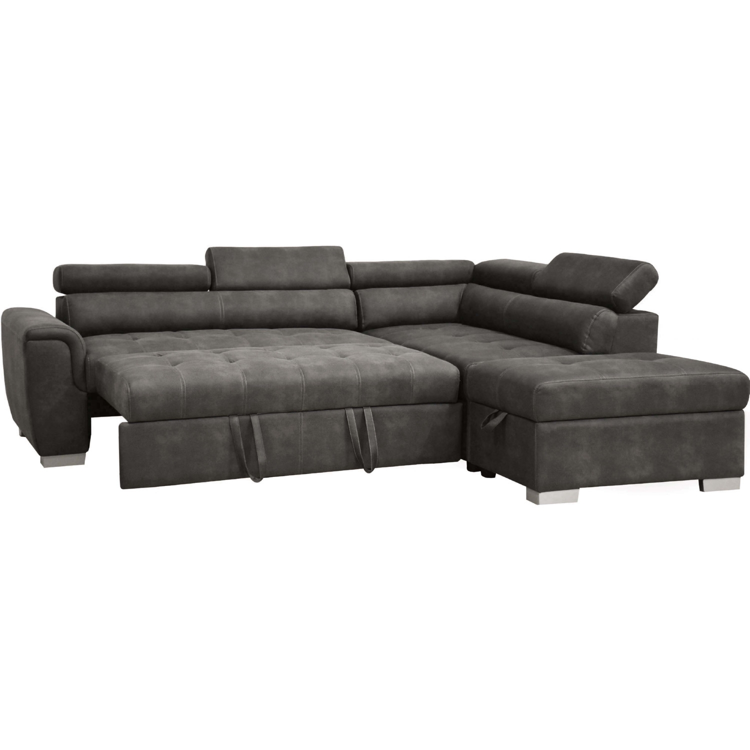 Thelma Microfiber Fabric L-Shaped Sectional Sleeper Sofa w/Ottoman