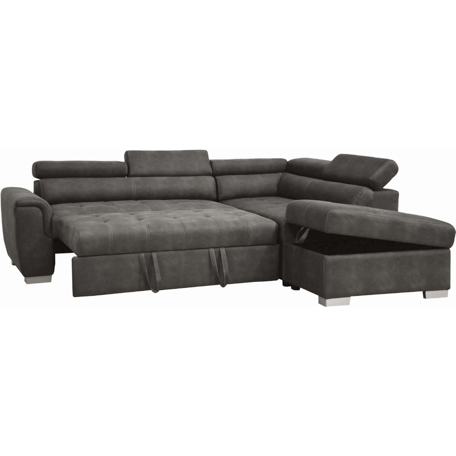 Thelma Microfiber Fabric L-Shaped Sectional Sleeper Sofa w/Ottoman