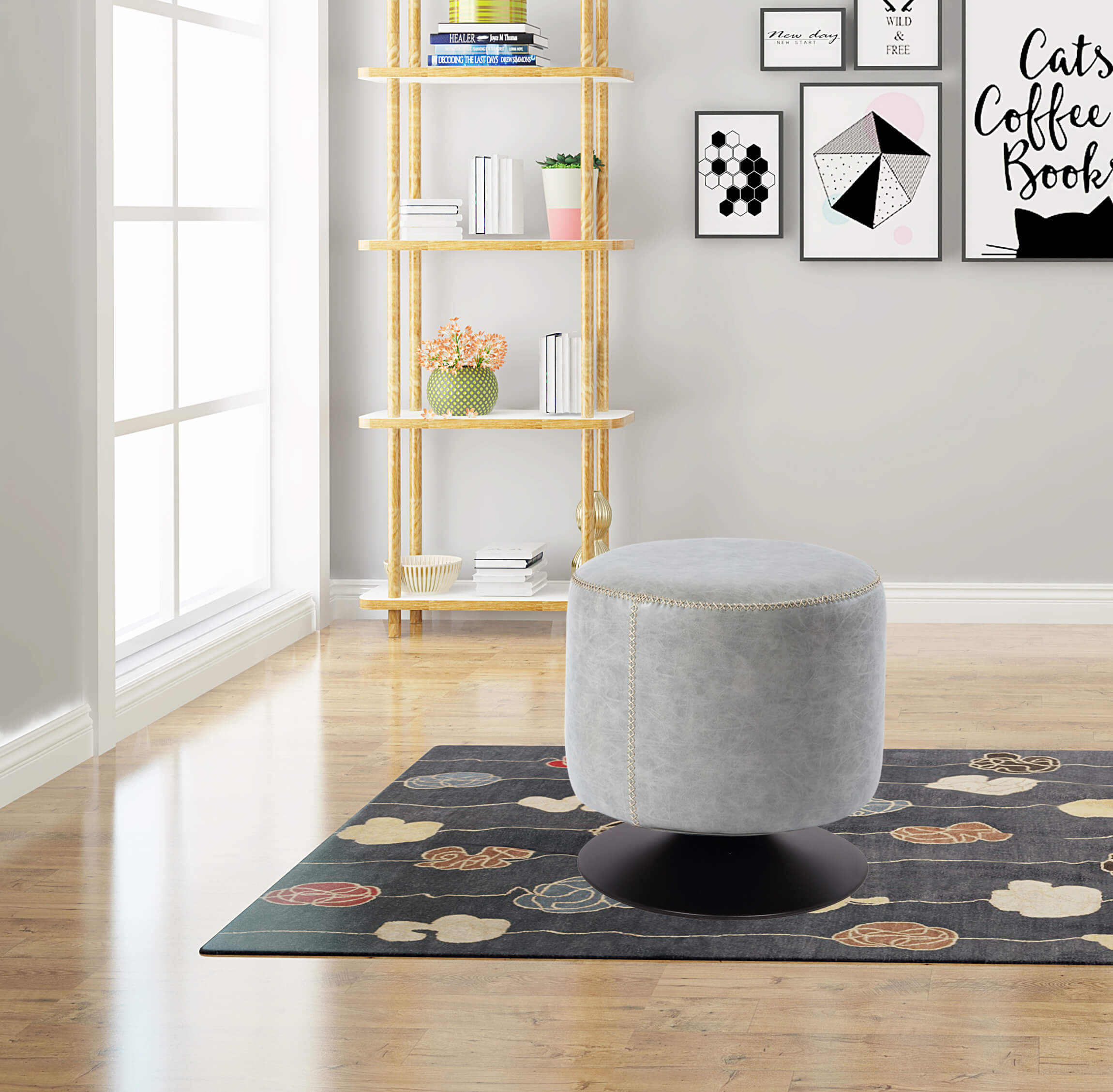 5035 Round Swivel Vintage Upholstered PU Ottoman