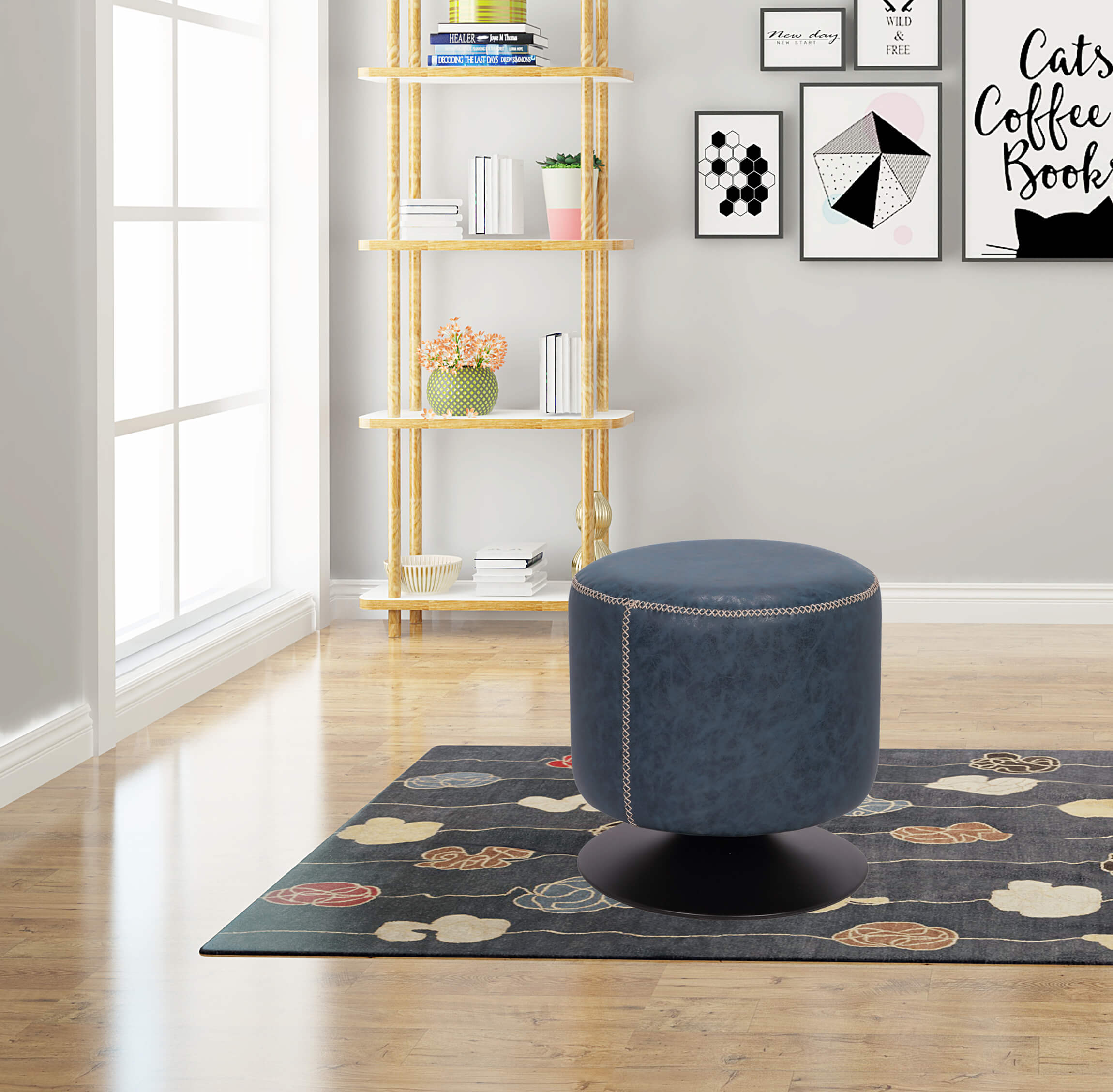 5035 Round Swivel Vintage Upholstered PU Ottoman