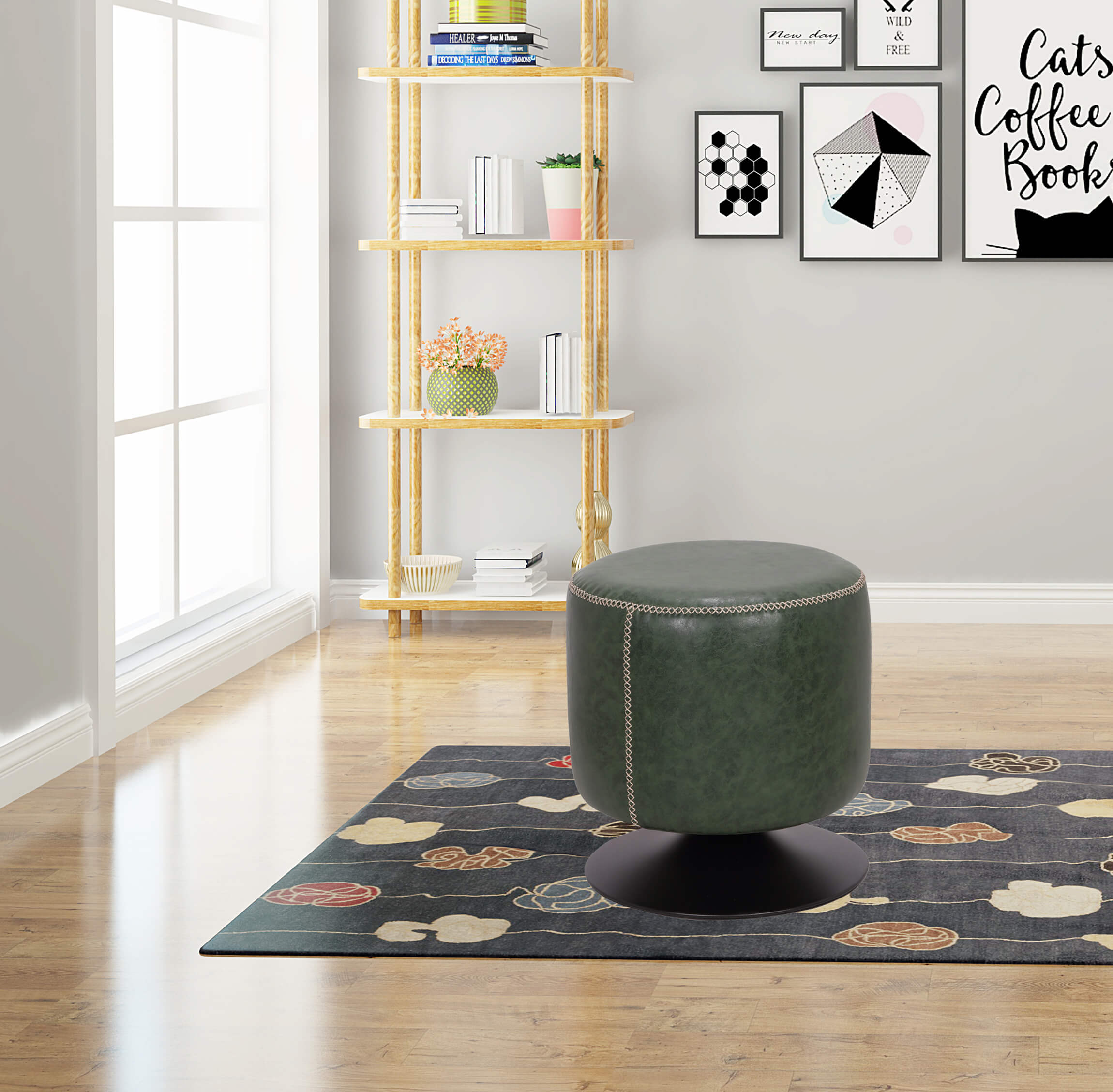 5035 Round Swivel Vintage Upholstered PU Ottoman