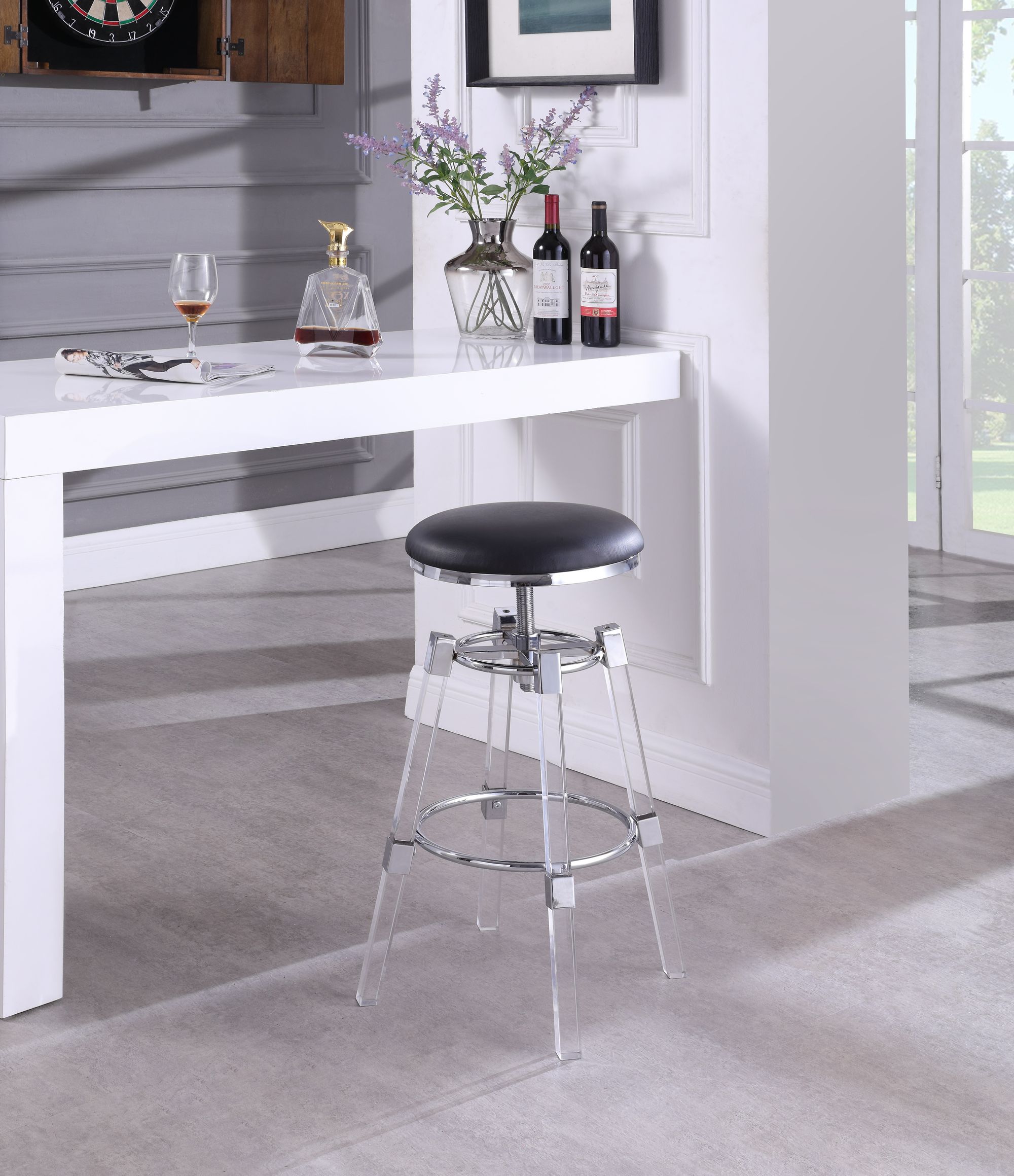 Venus Faux Leather Adjustable Stool with Thick Acrylic & Chrome Base
