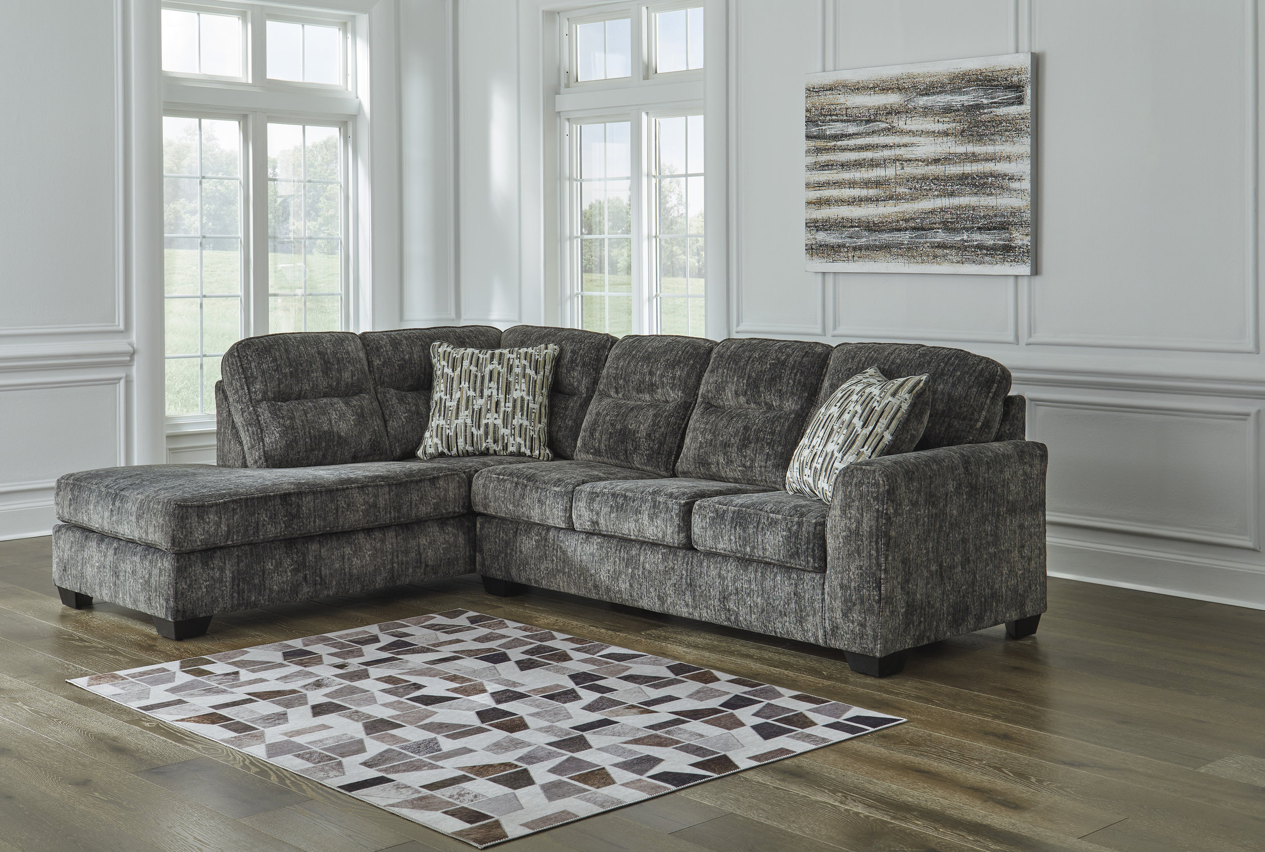 Lonoke Fabric L-Shaped 2-Piece Sectional Sofa w/Left Chaise