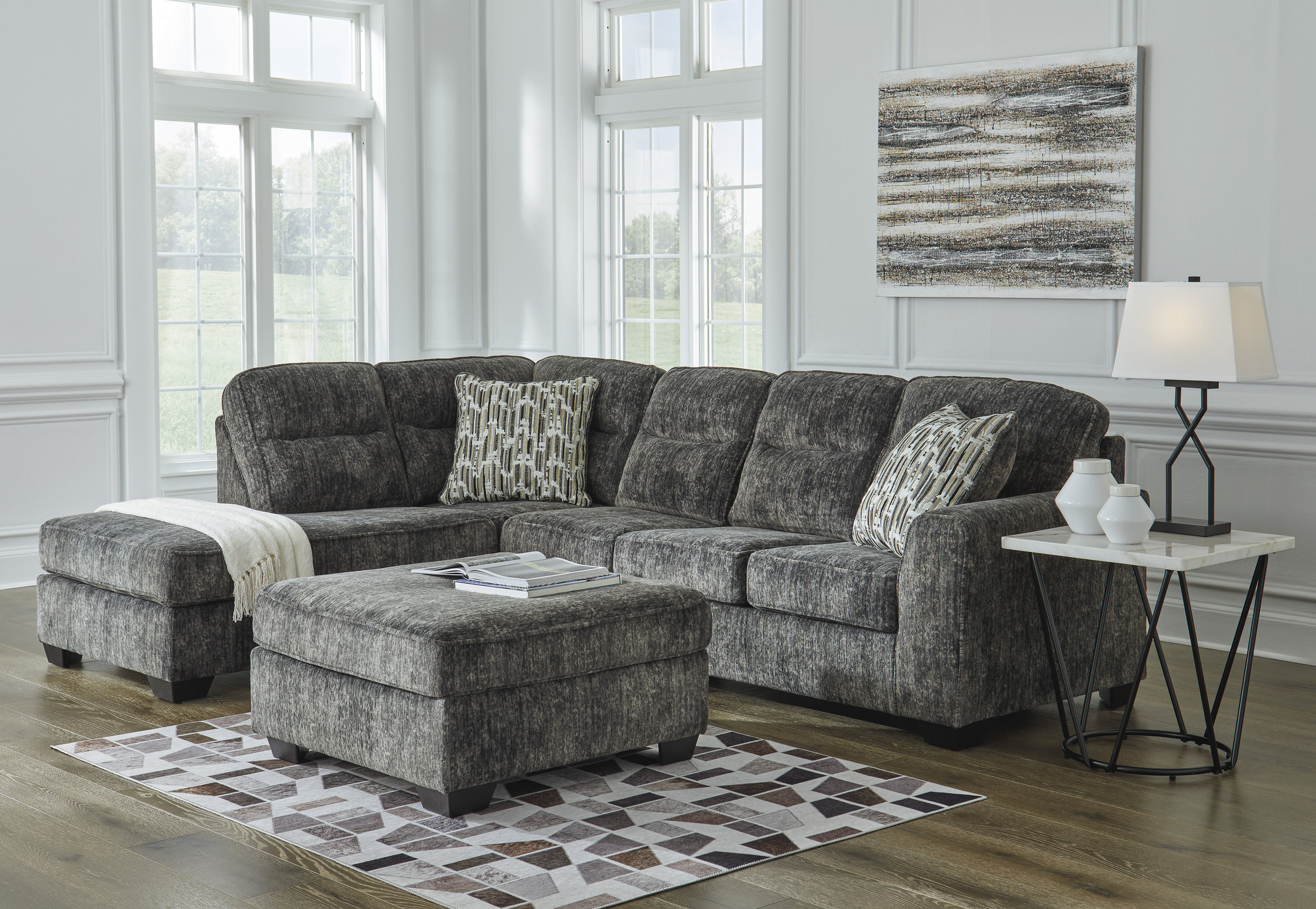 Lonoke Fabric L-Shaped 2-Piece Sectional Sofa w/Left Chaise