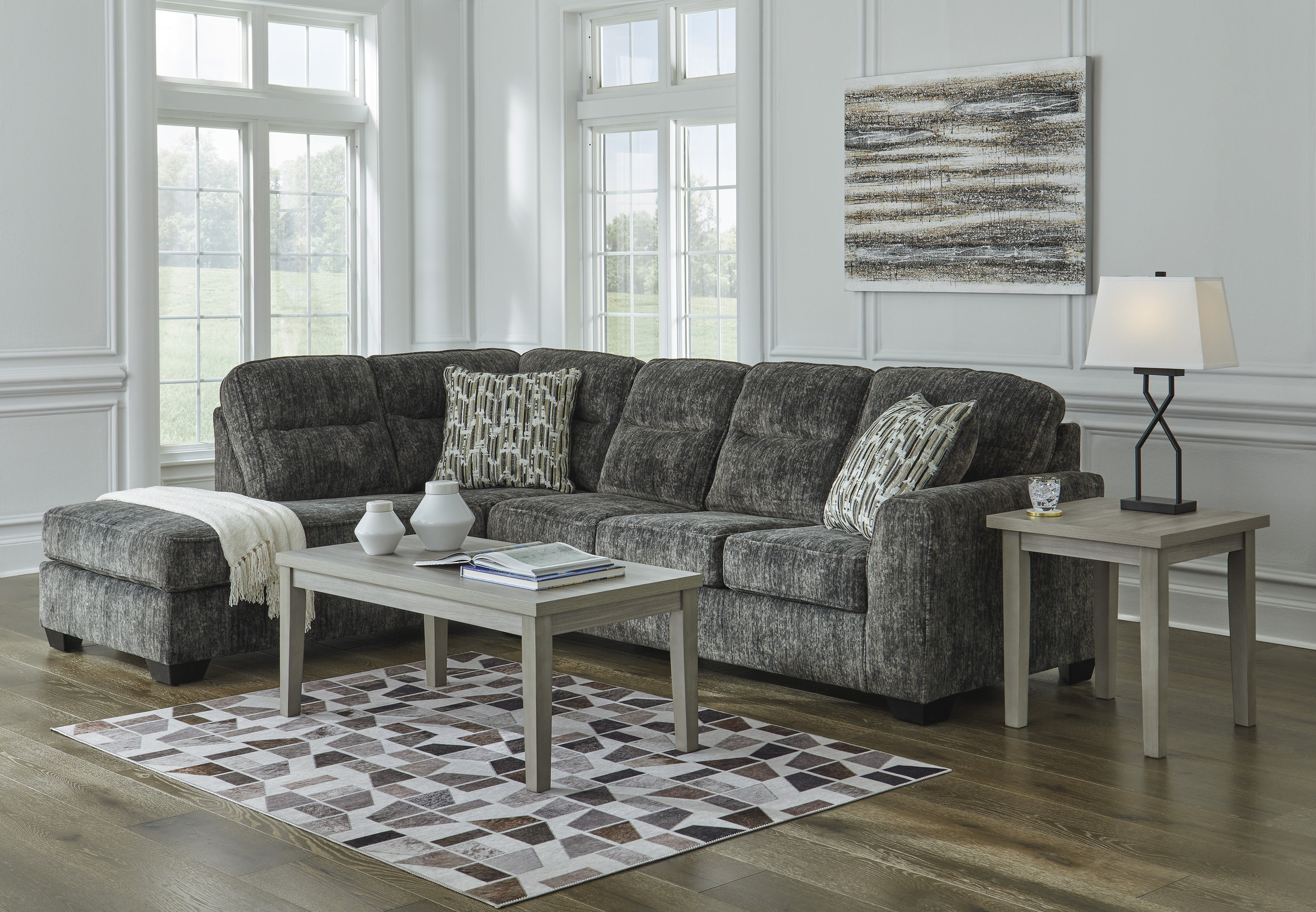Lonoke Fabric L-Shaped 2-Piece Sectional Sofa w/Left Chaise